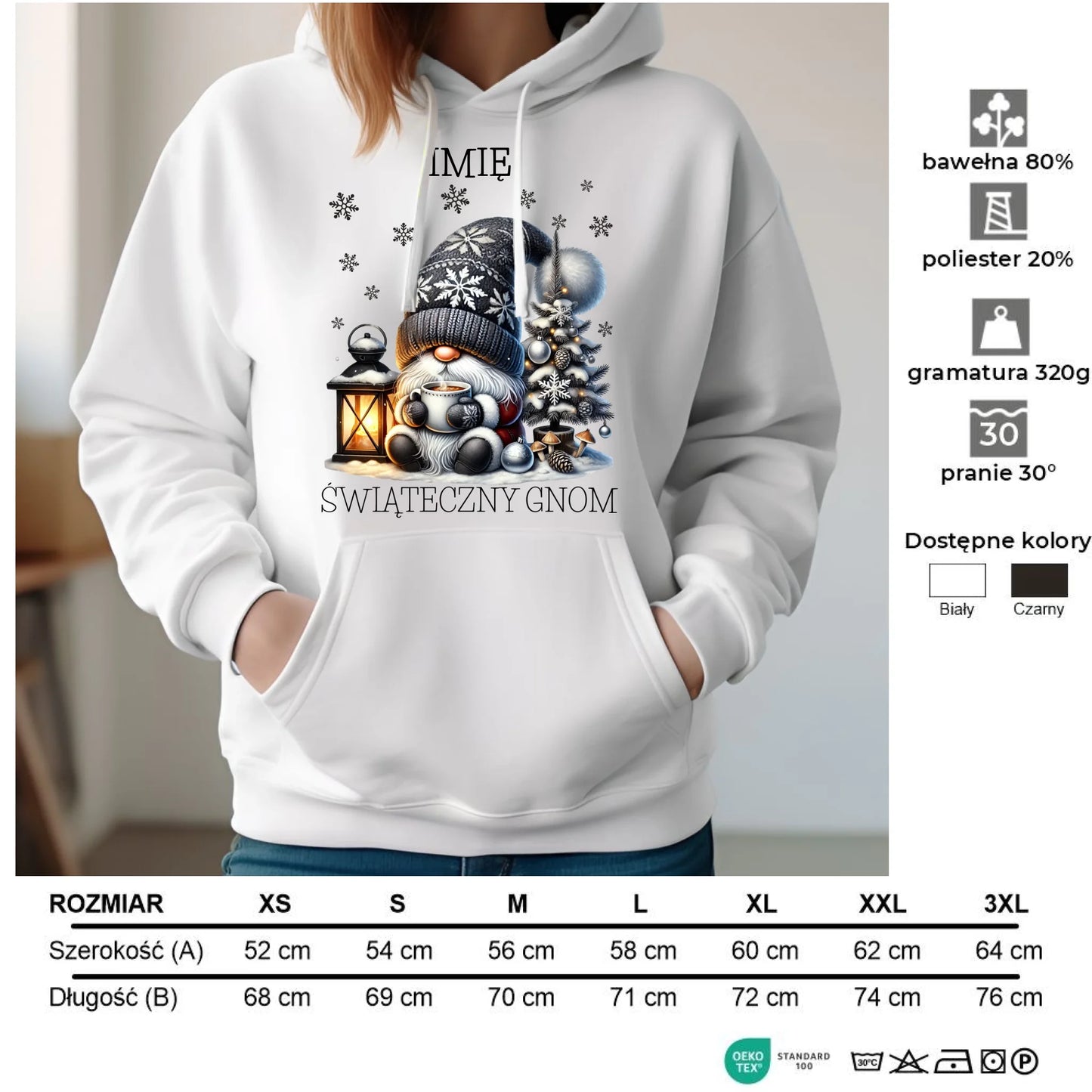 Bluza damska z kapturem świąteczna - Gnom z czekoladą - personalizowana BN41 - StoryCups.pl
