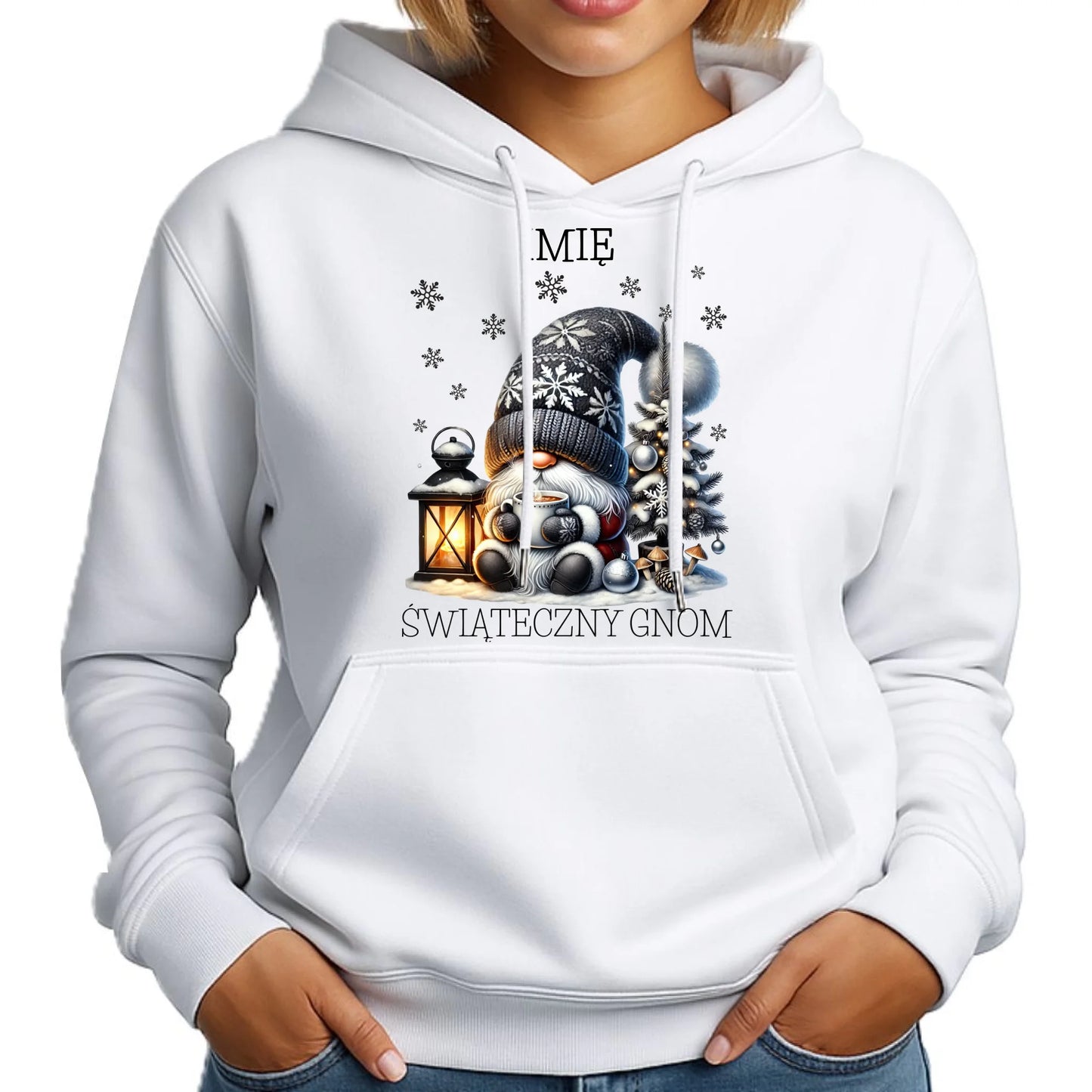 Bluza damska z kapturem świąteczna - Gnom z czekoladą - personalizowana BN41 - StoryCups.pl