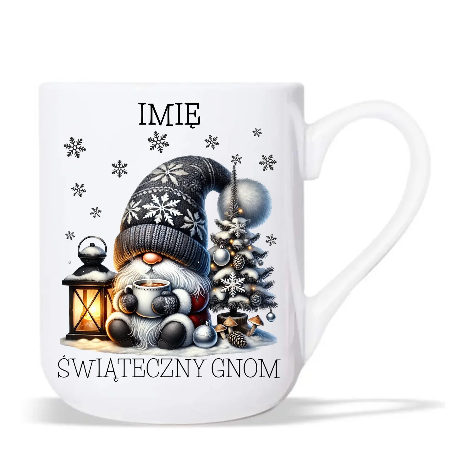 Kubek elegant świąteczny - Gnom z czekoladą - personalizowany BN41 - StoryCups.pl