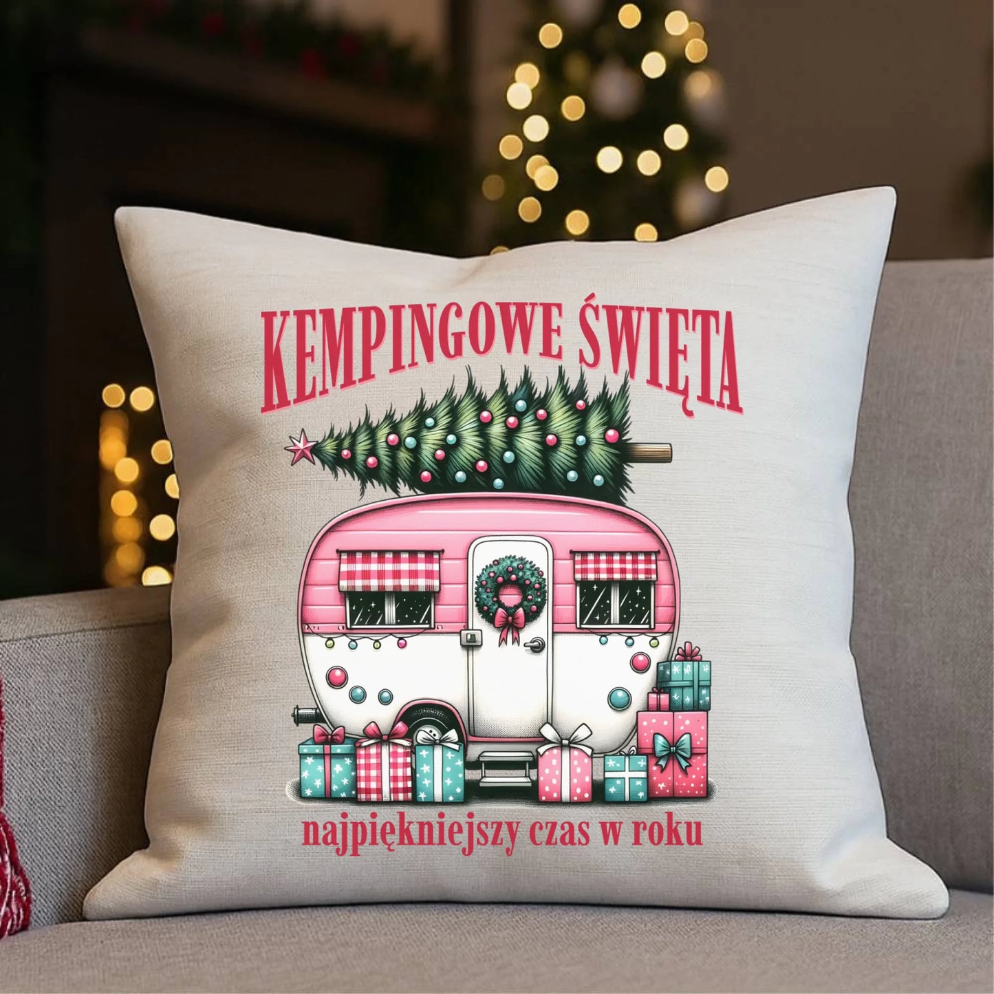 Poduszka świąteczna - Kamper Kempingowe Święta BN40 - StoryCups.pl