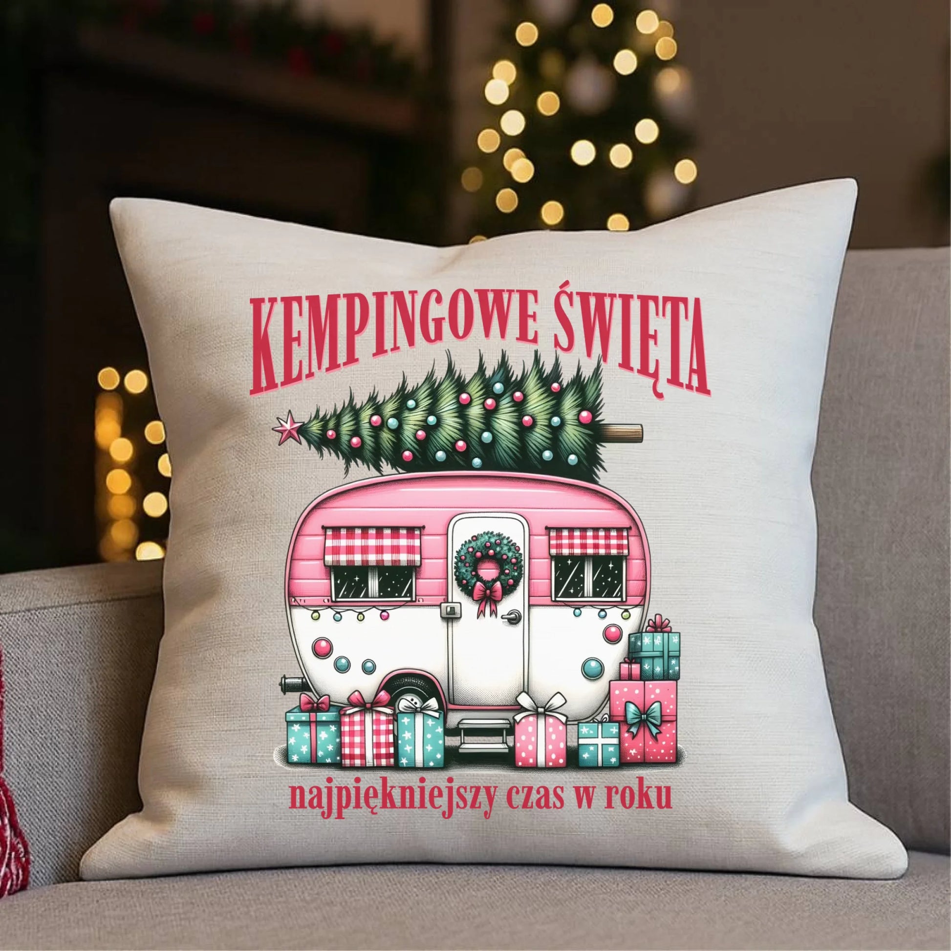 Poduszka świąteczna - Kamper Kempingowe Święta BN40 - StoryCups.pl