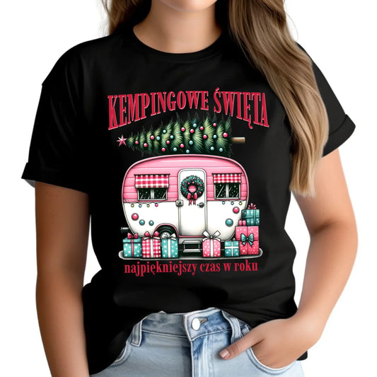 Koszulka damska świąteczna - Kamper Kempingowe Święta BN40 - StoryCups.pl