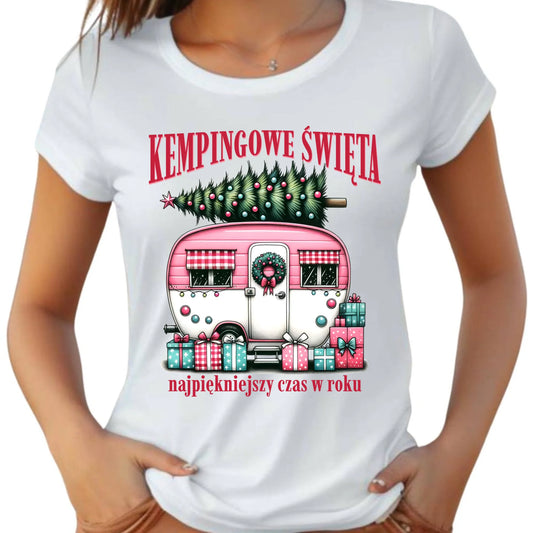 Koszulka damska świąteczna - Kamper Kempingowe Święta BN40 - StoryCups.pl