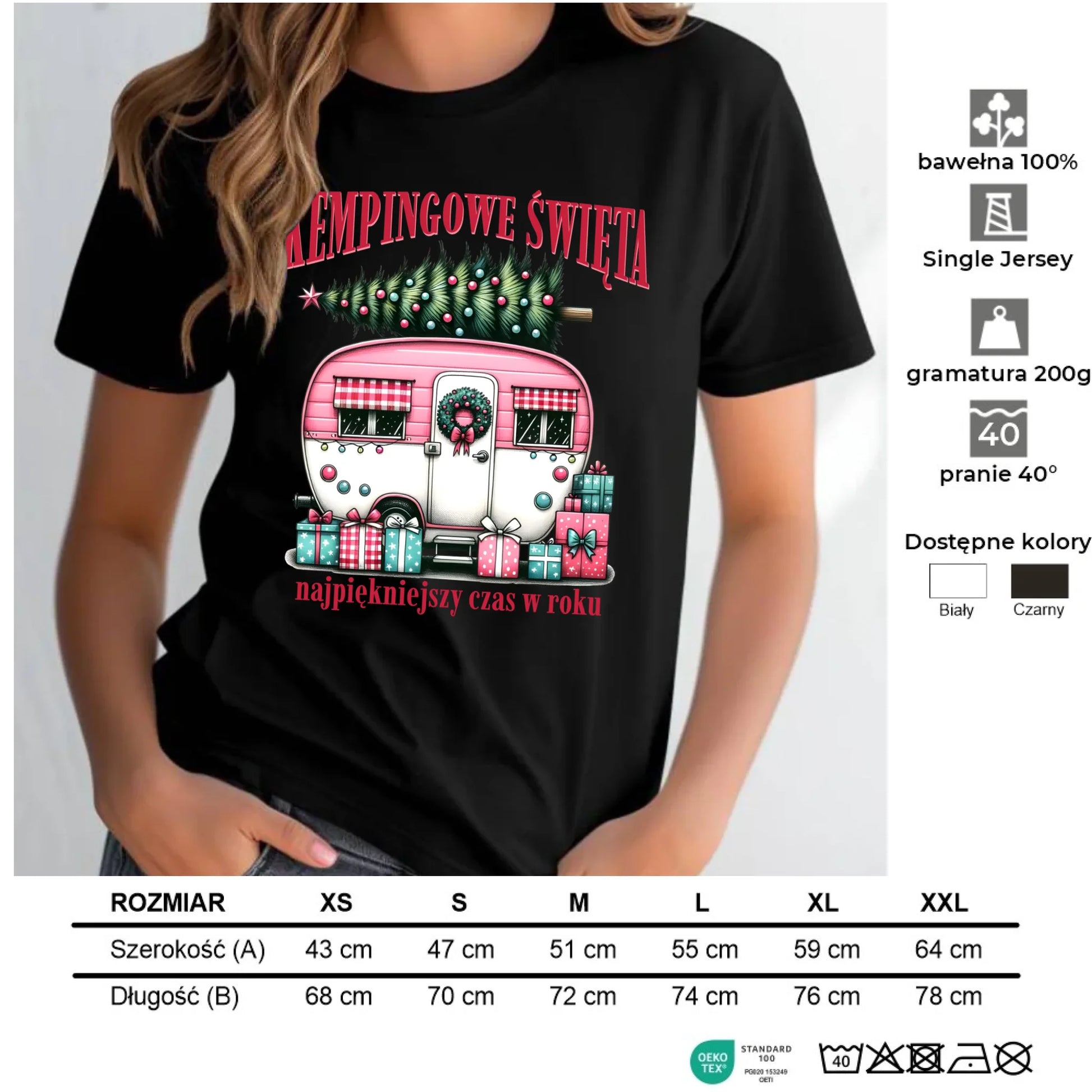 Koszulka damska świąteczna - Kamper Kempingowe Święta BN40 - StoryCups.pl