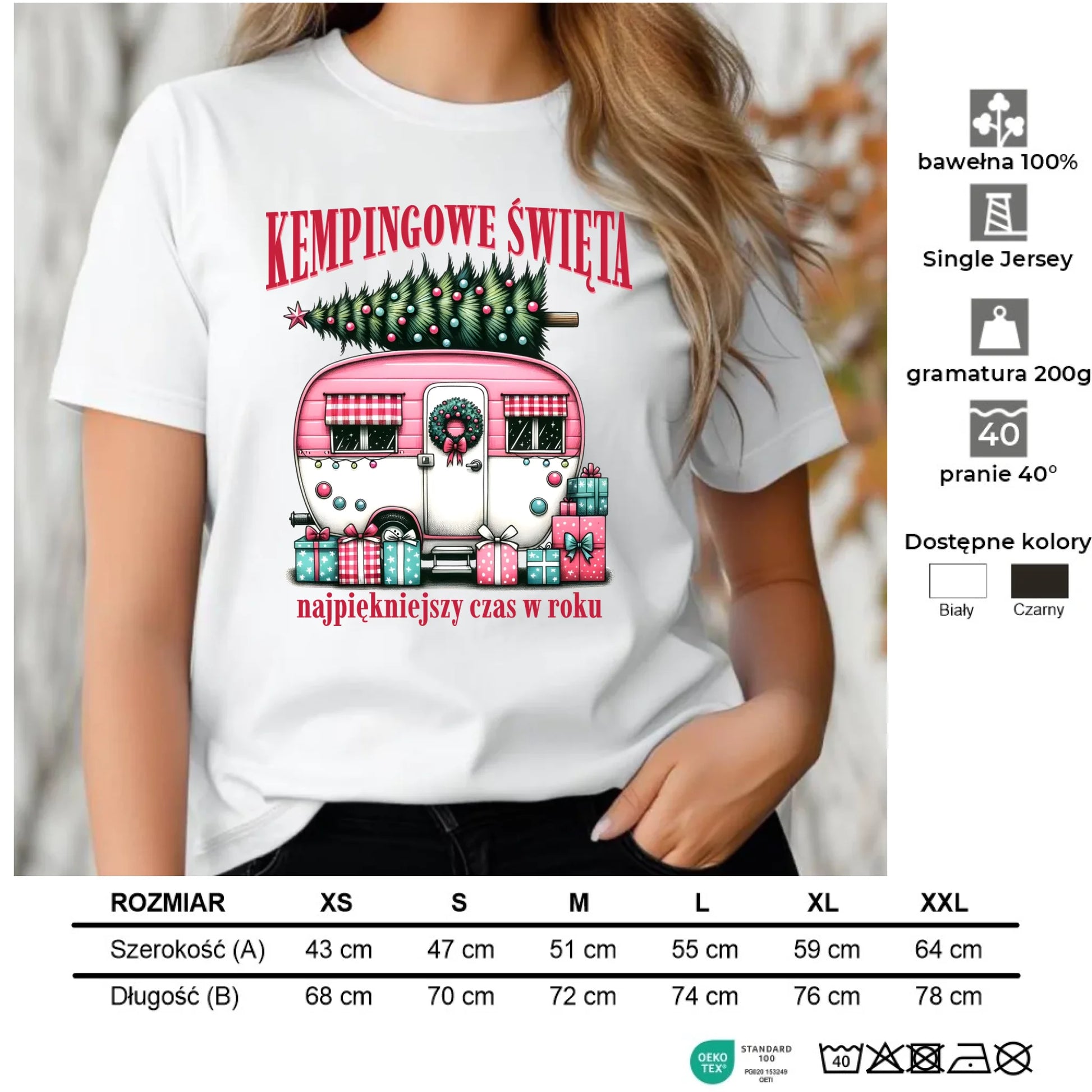 Koszulka damska świąteczna - Kamper Kempingowe Święta BN40 - StoryCups.pl