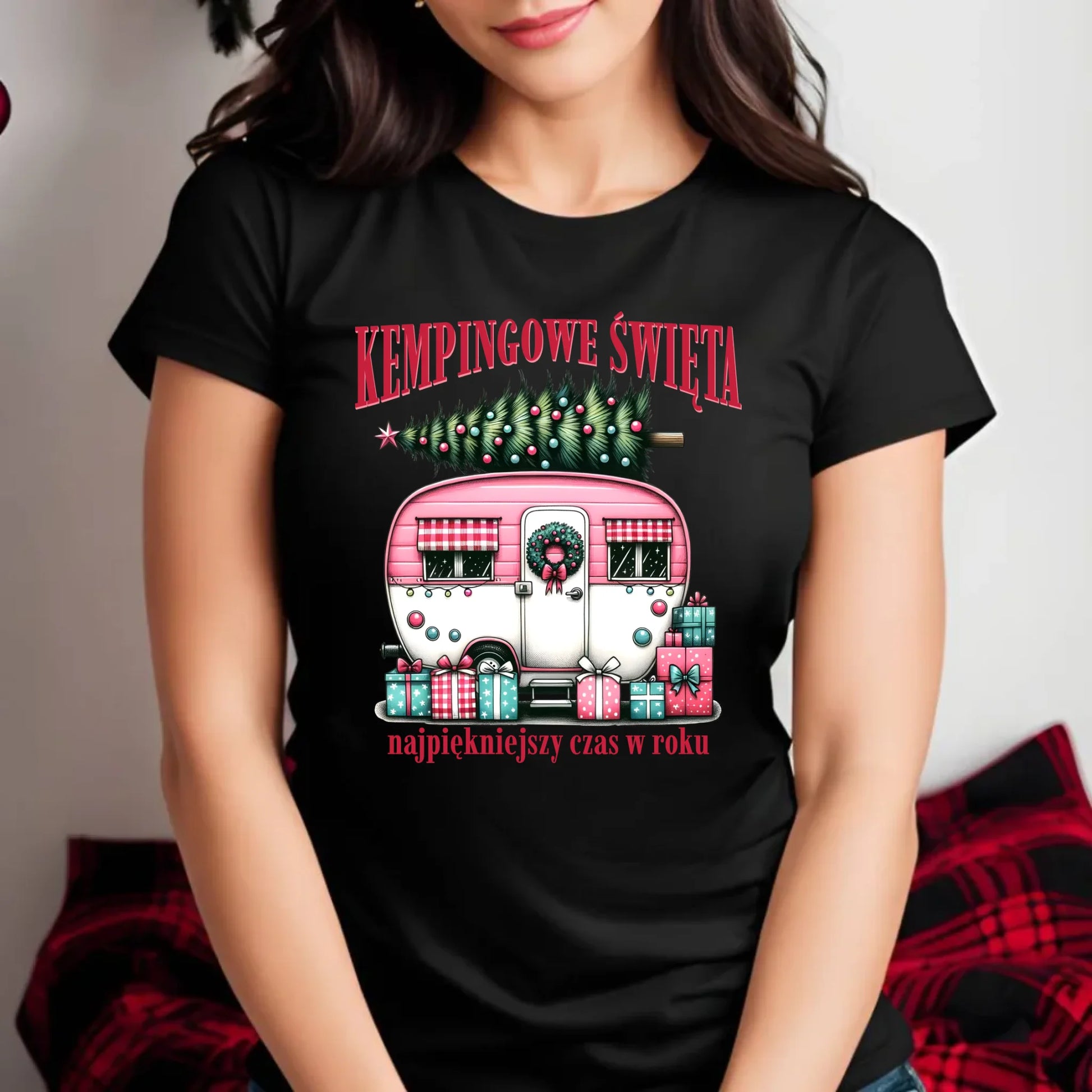 Koszulka damska świąteczna - Kamper Kempingowe Święta BN40 - StoryCups.pl