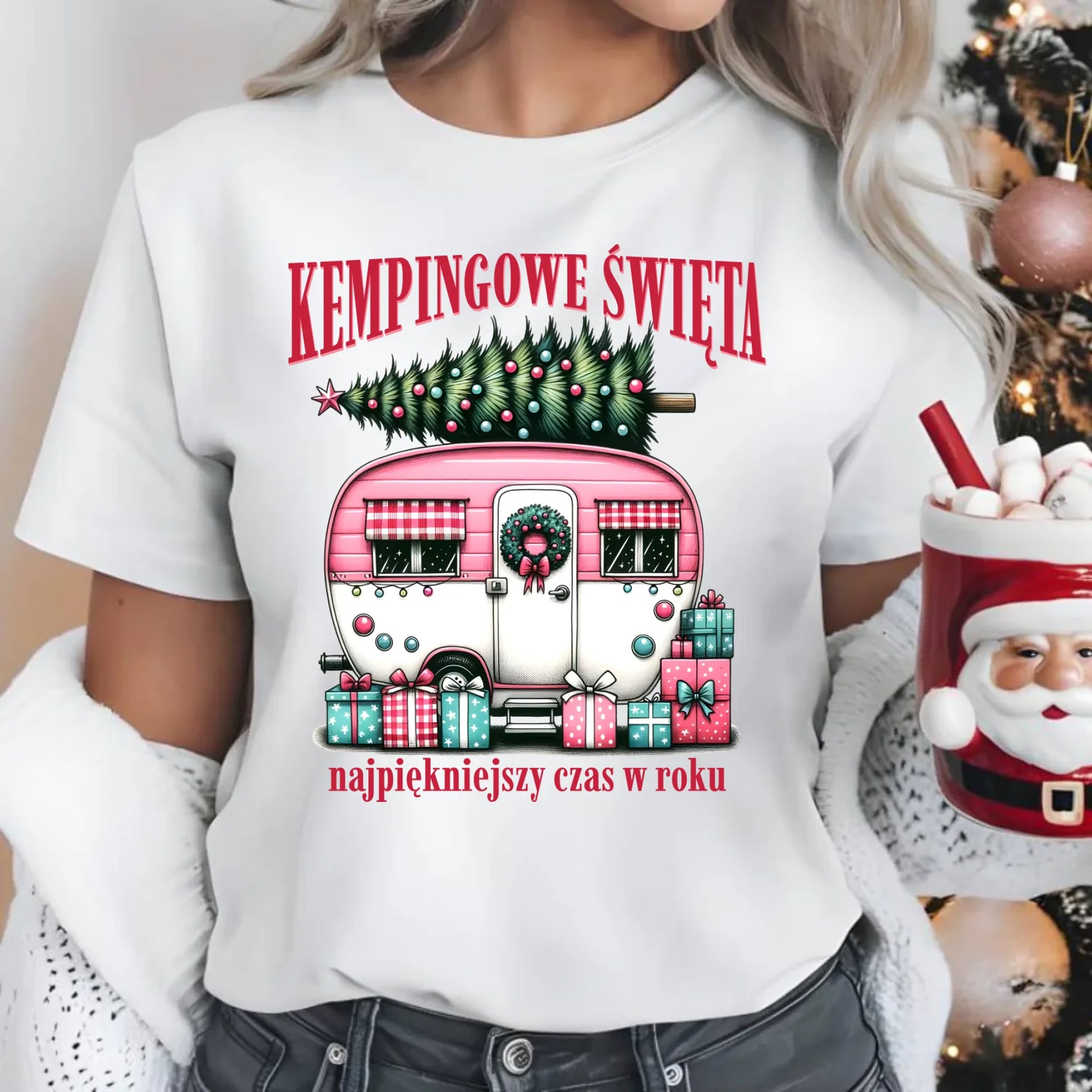 Koszulka damska świąteczna - Kamper Kempingowe Święta BN40 - StoryCups.pl
