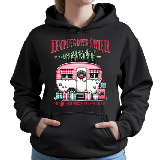 Bluza damska z kapturem świąteczna - Kamper Kempingowe Święta BN40 - StoryCups.pl