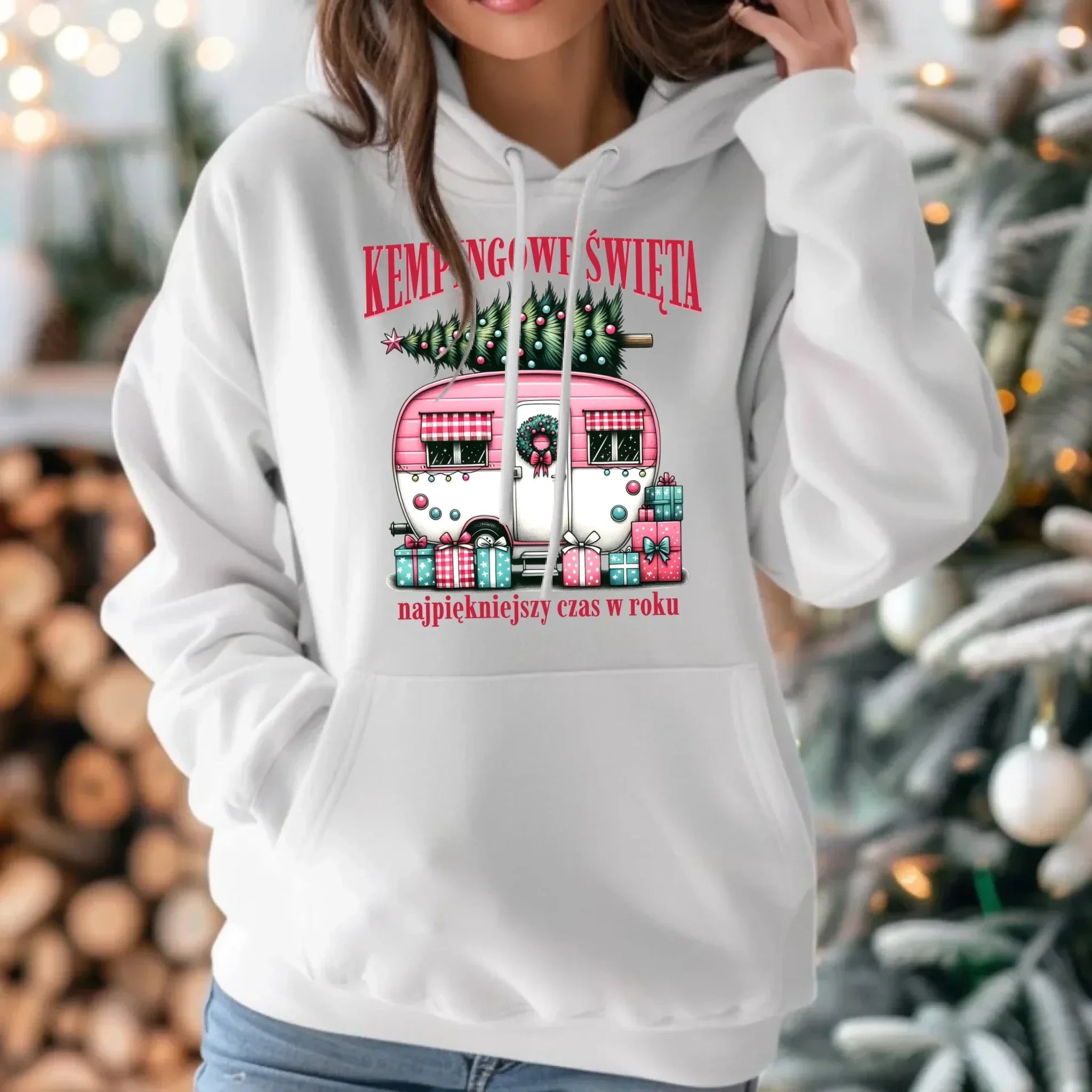 Bluza damska z kapturem świąteczna - Kamper Kempingowe Święta BN40 - StoryCups.pl