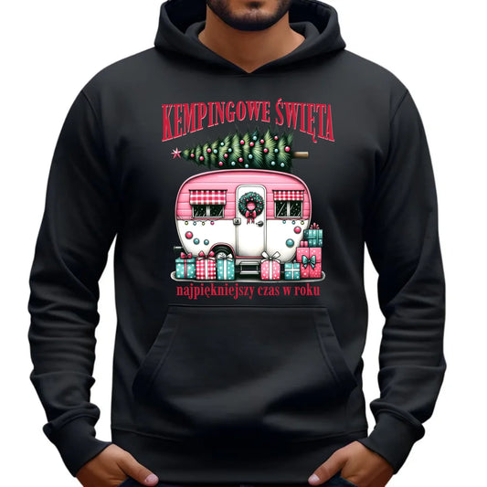 Bluza męska z kapturem świąteczna - Kamper Kempingowe Święta BN40 - StoryCups.pl