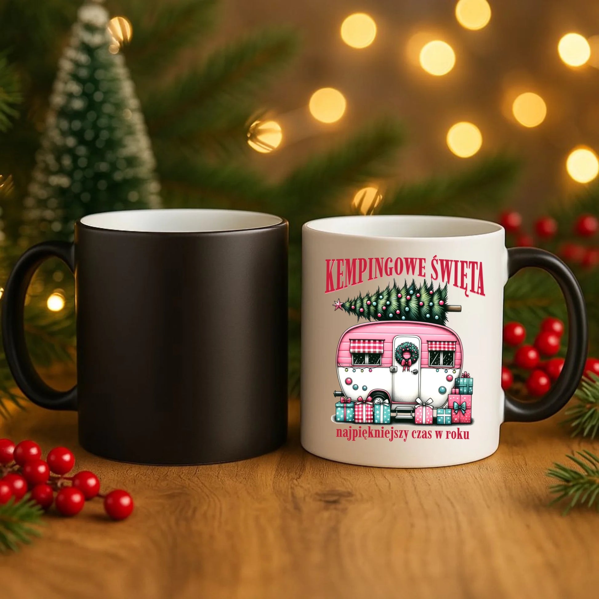 Kubek magiczny świąteczny - Kamper Kempingowe Święta BN40 - StoryCups.pl