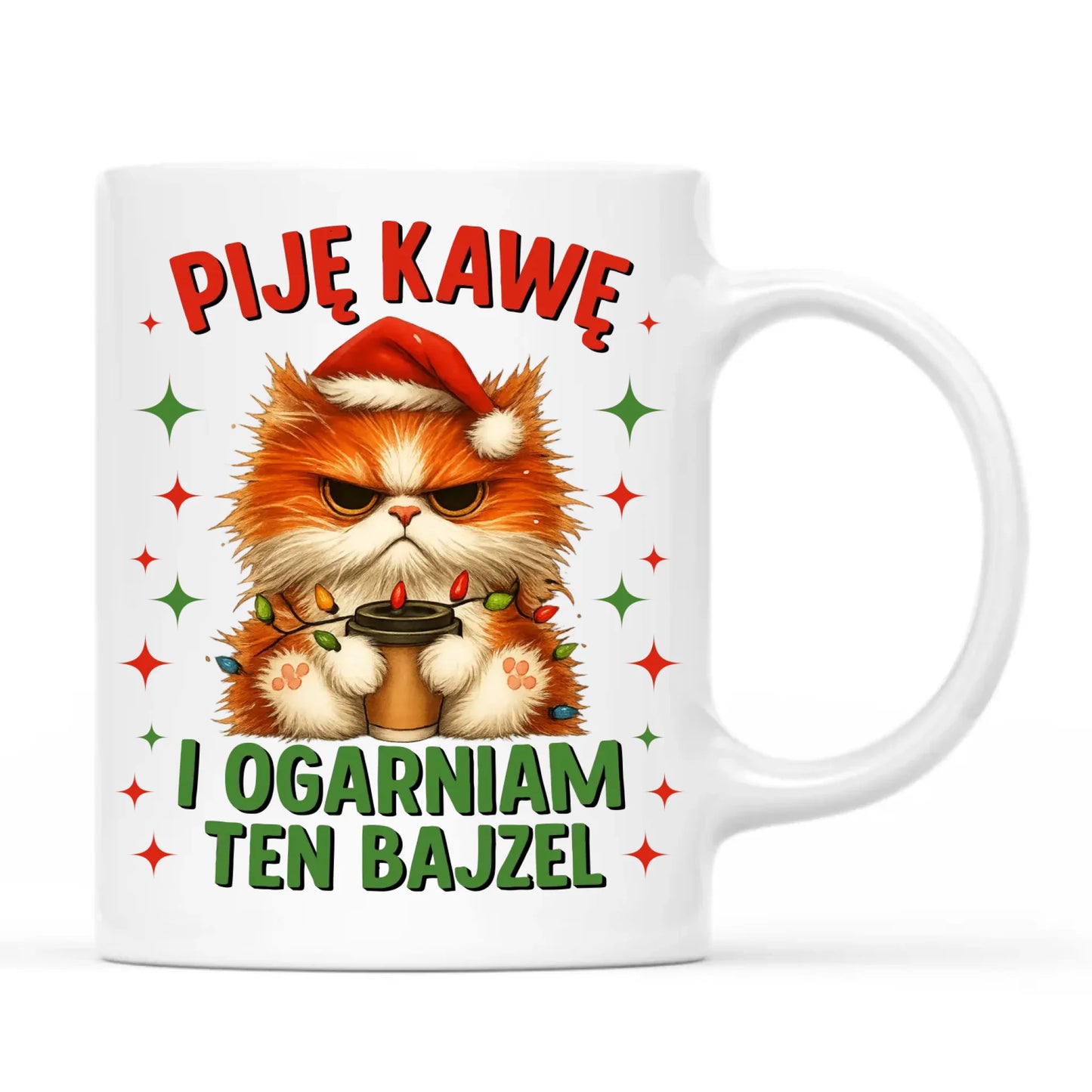 Kubek świąteczny - Kot Piję kawę i ogarniam ten bajzel BN39 - StoryCups.pl