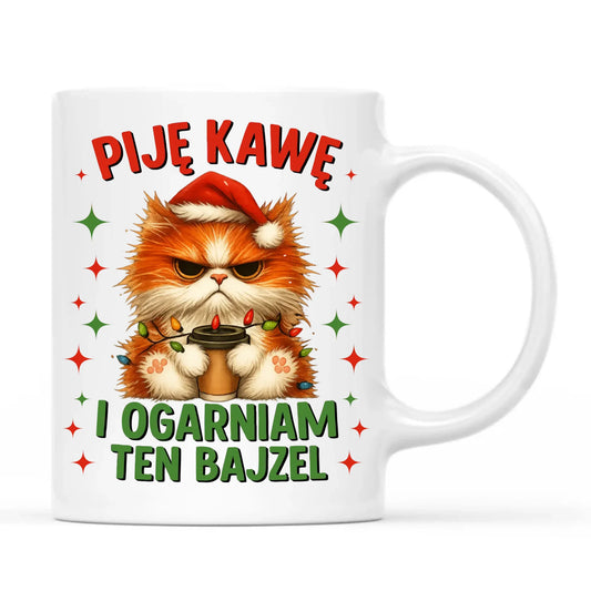 Kubek świąteczny - Kot Piję kawę i ogarniam ten bajzel BN39 - StoryCups.pl