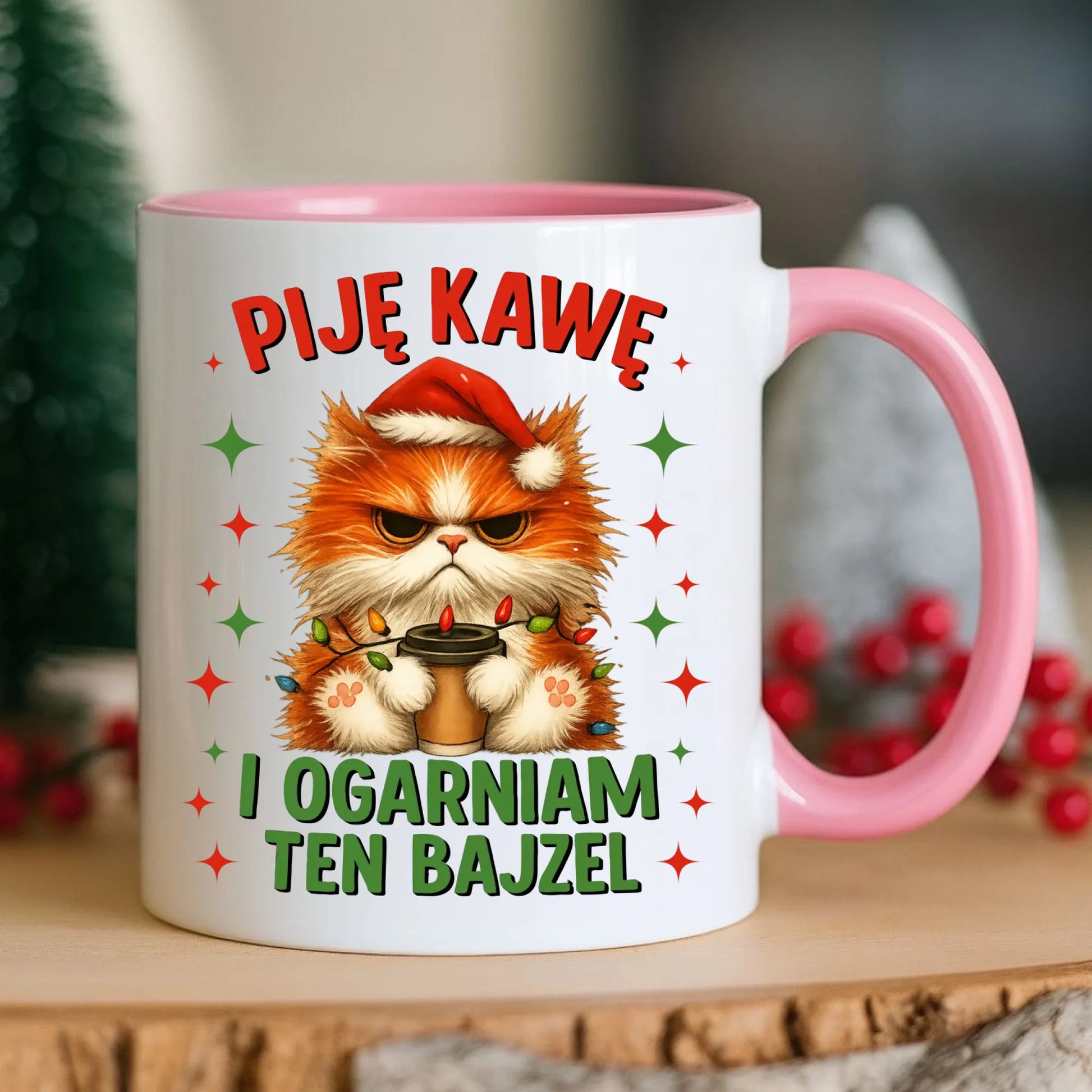 Kubek świąteczny - Kot Piję kawę i ogarniam ten bajzel BN39 - StoryCups.pl
