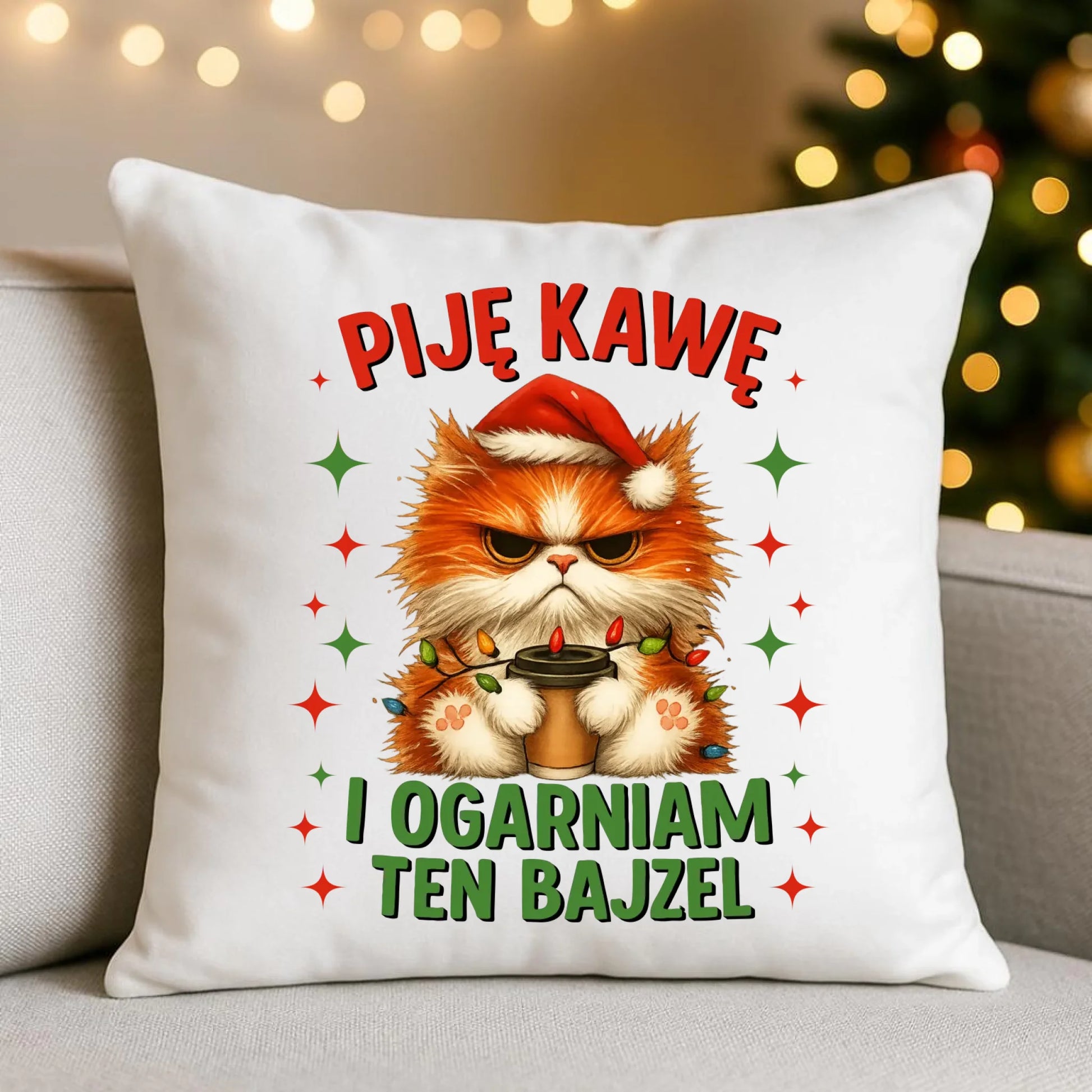 Poduszka świąteczna - Kot Piję kawę i ogarniam ten bajzel BN39 - StoryCups.pl
