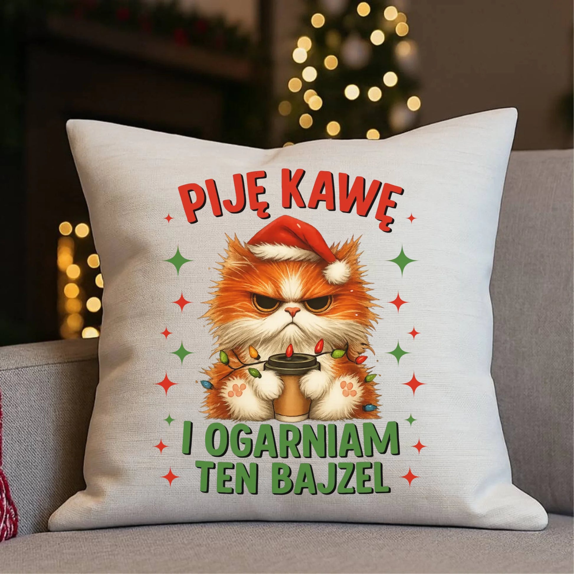 Poduszka świąteczna - Kot Piję kawę i ogarniam ten bajzel BN39 - StoryCups.pl