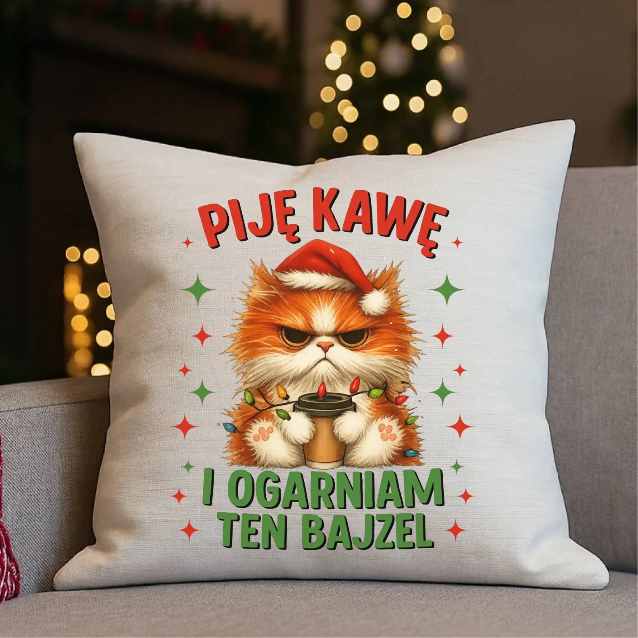Poduszka świąteczna - Kot Piję kawę i ogarniam ten bajzel BN39 - StoryCups.pl