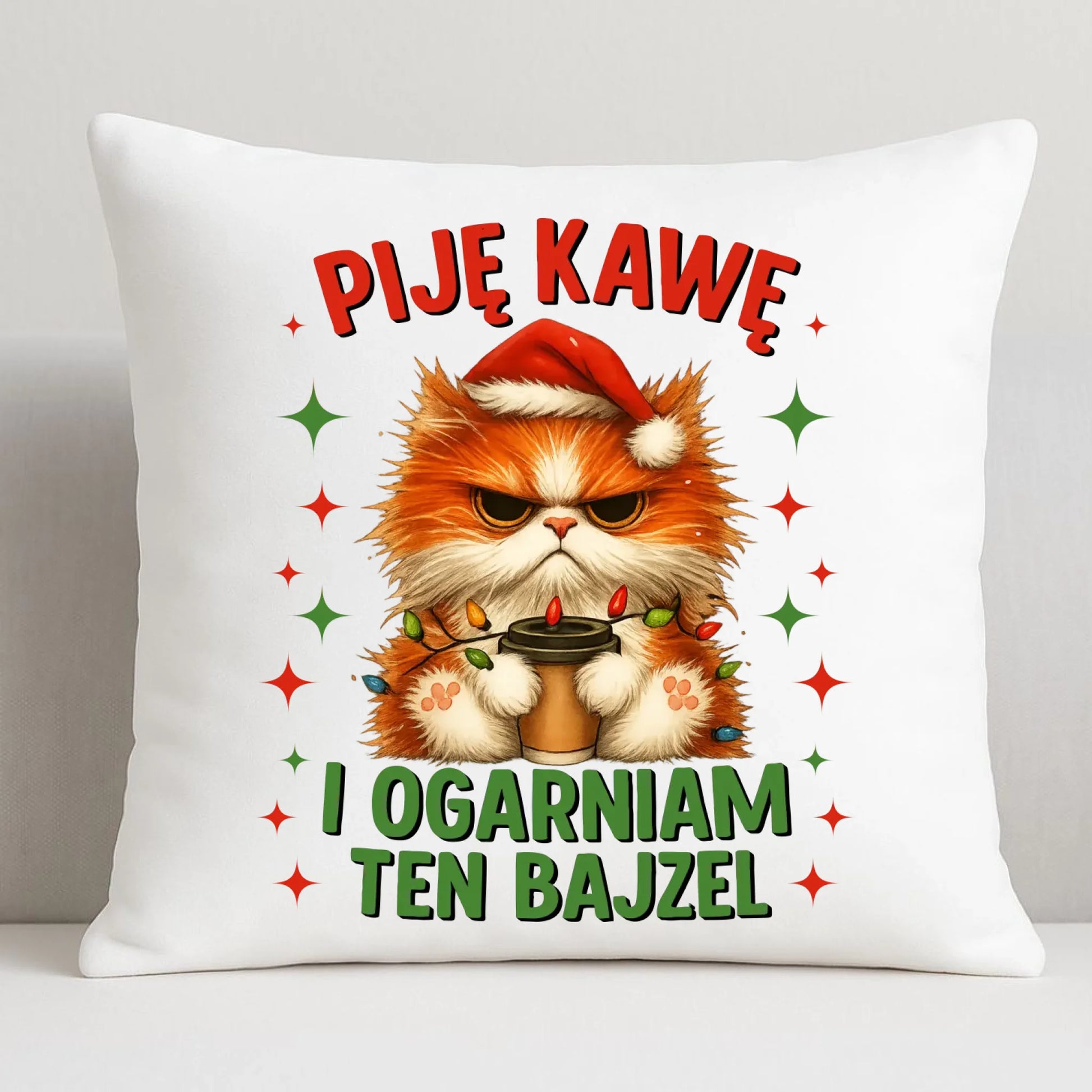 Poduszka świąteczna - Kot Piję kawę i ogarniam ten bajzel BN39 - StoryCups.pl