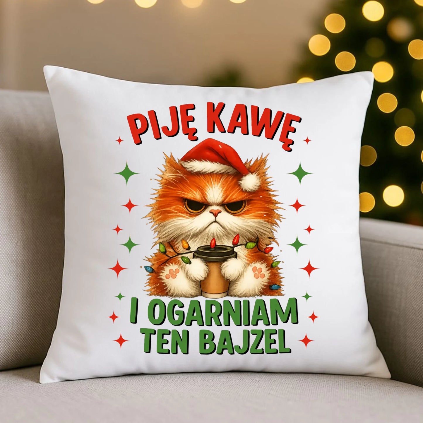 Poduszka świąteczna - Kot Piję kawę i ogarniam ten bajzel BN39 - StoryCups.pl