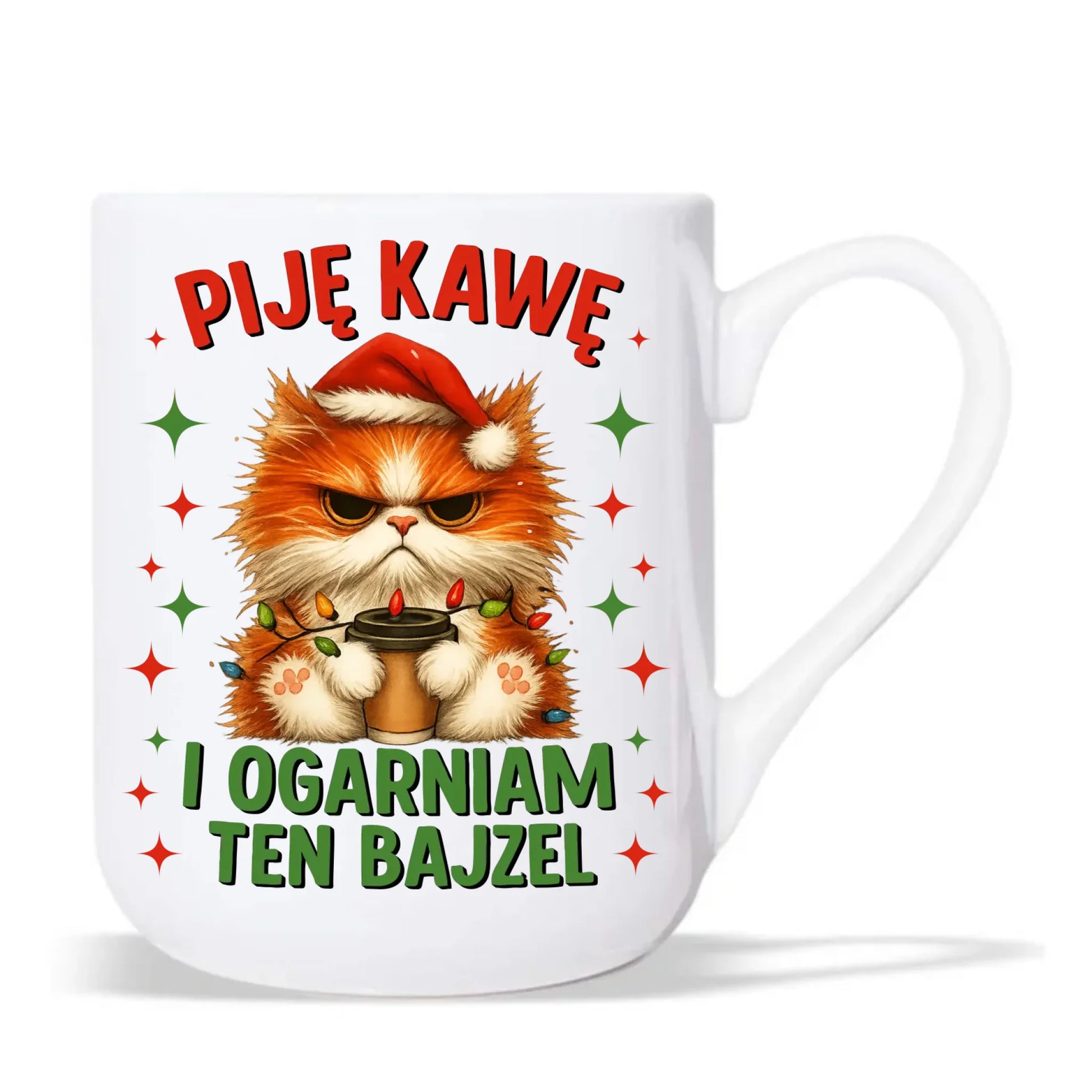 Kubek elegant świąteczny - Kot Piję kawę i ogarniam ten bajzel BN39 - StoryCups.pl