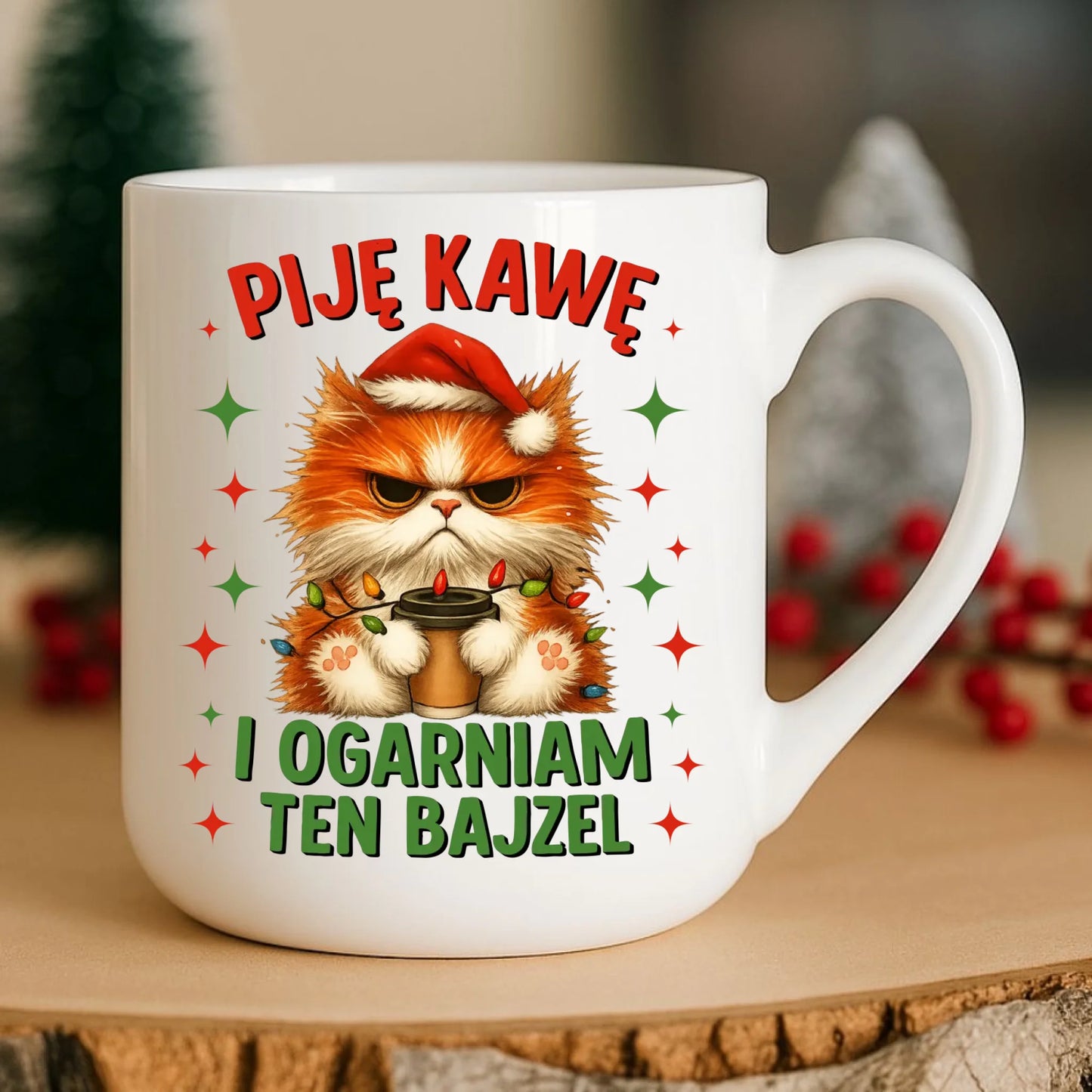 Kubek elegant świąteczny - Kot Piję kawę i ogarniam ten bajzel BN39 - StoryCups.pl