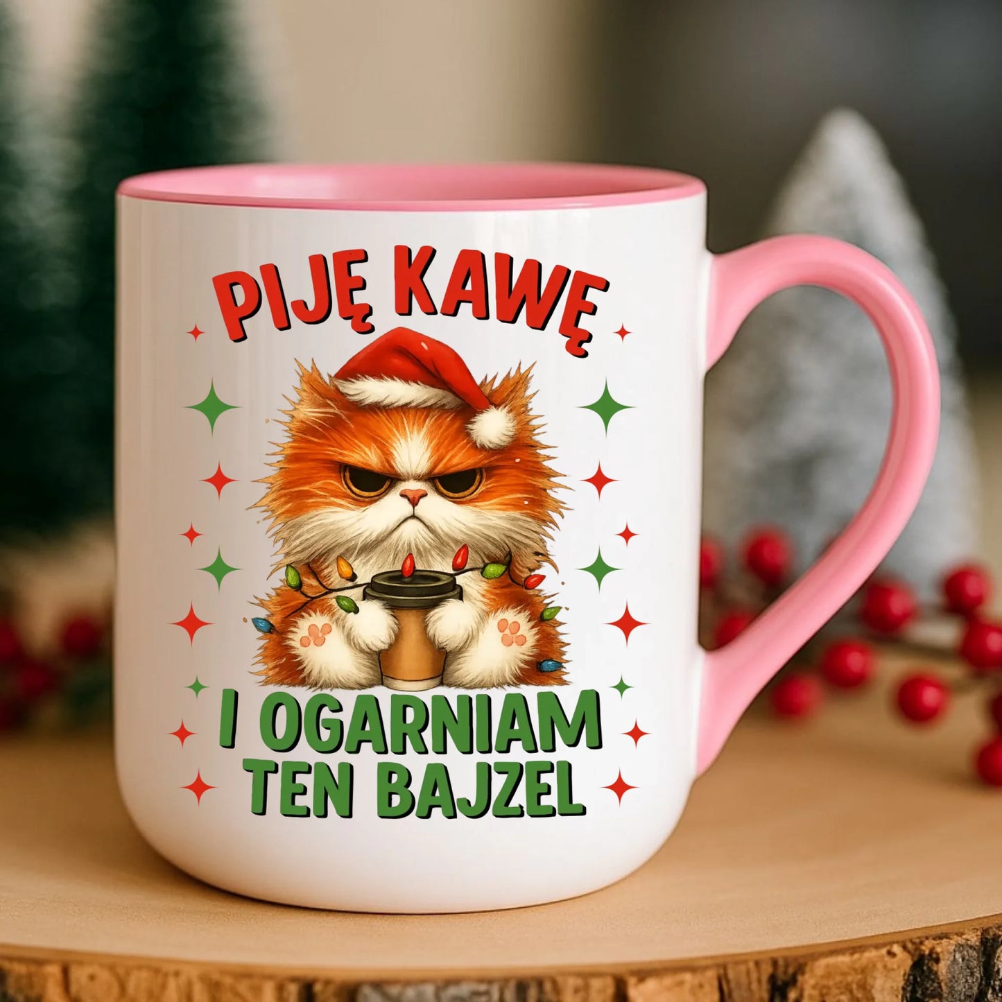 Kubek elegant świąteczny - Kot Piję kawę i ogarniam ten bajzel BN39 - StoryCups.pl