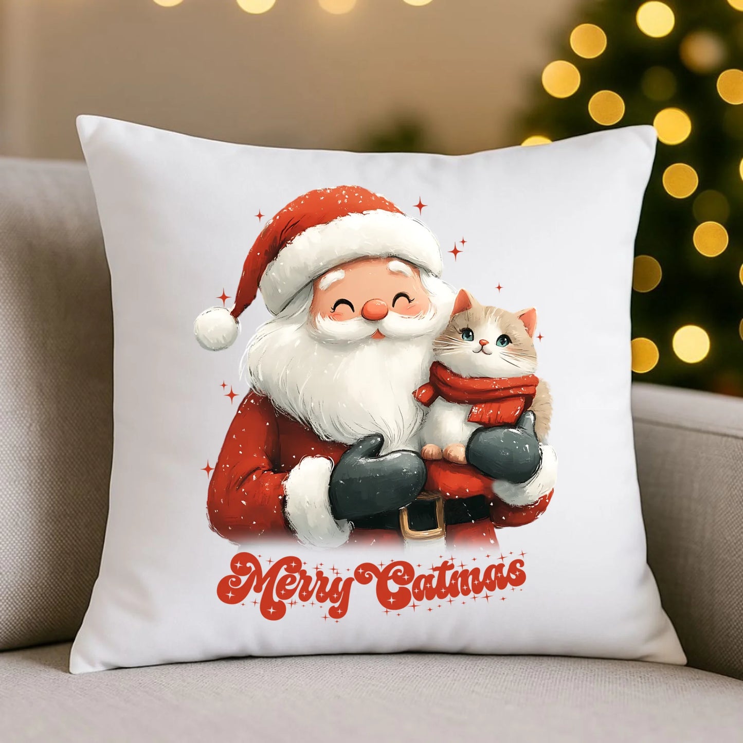 Poduszka świąteczna - prezent dla kociary - Merry Catmas BN38 - StoryCups.pl