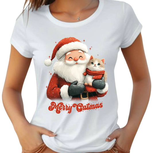 Koszulka damska świąteczna - prezent dla kociary - Merry Catmas BN38 - StoryCups.pl