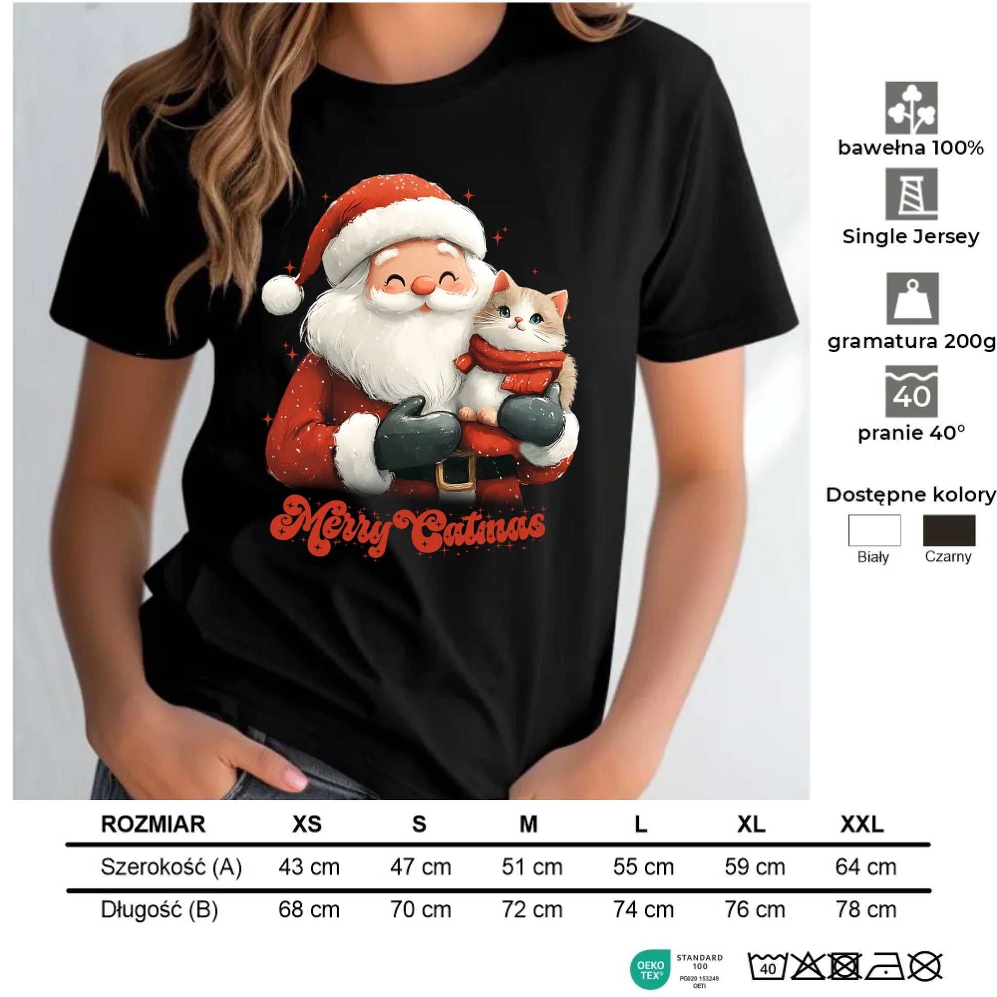 Koszulka damska świąteczna - prezent dla kociary - Merry Catmas BN38 - StoryCups.pl