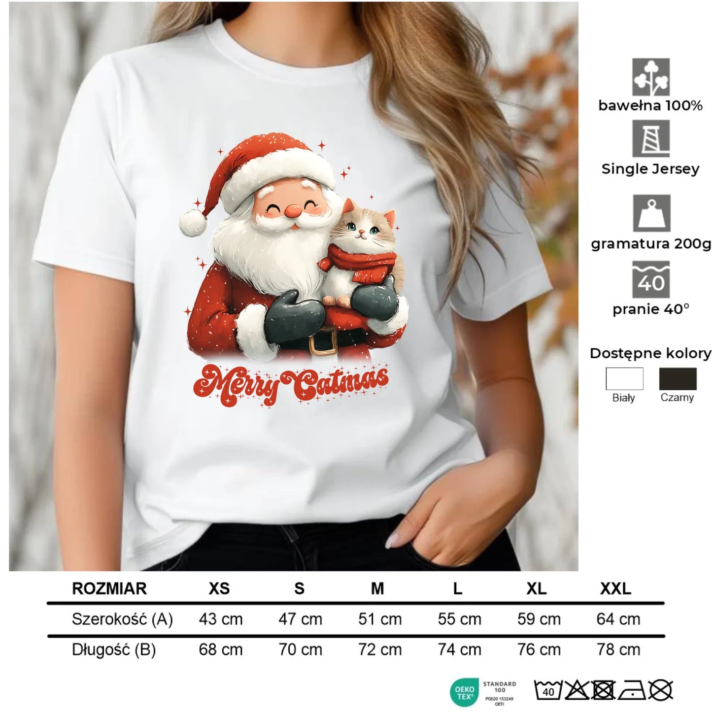 Koszulka damska świąteczna - prezent dla kociary - Merry Catmas BN38 - StoryCups.pl