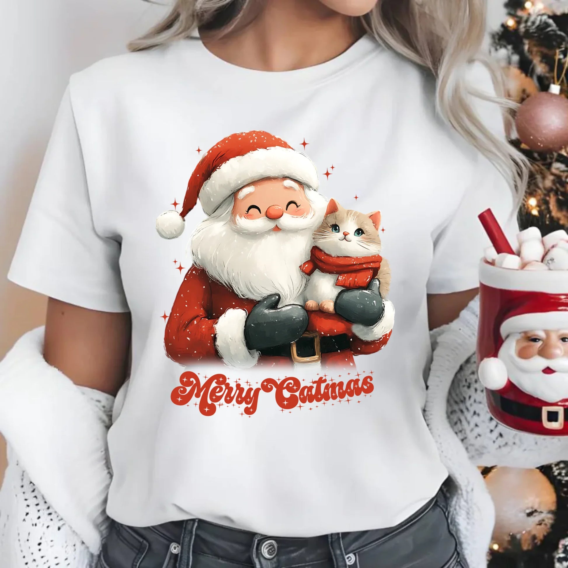 Koszulka damska świąteczna - prezent dla kociary - Merry Catmas BN38 - StoryCups.pl