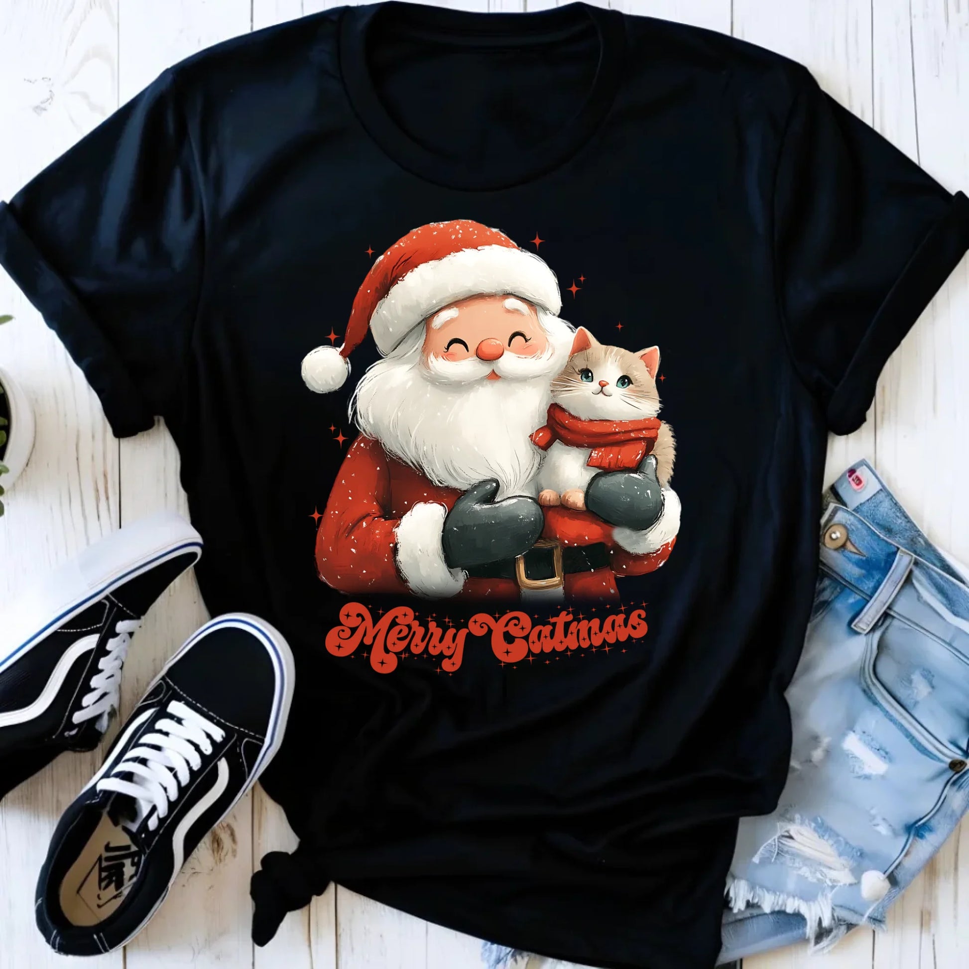 Koszulka damska świąteczna - prezent dla kociary - Merry Catmas BN38 - StoryCups.pl