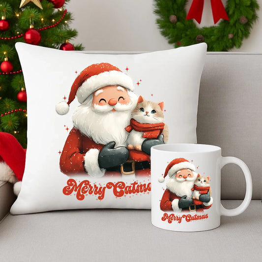 Zestaw poduszka i kubek świąteczny - prezent dla kociary - Merry Catmas BN38 - StoryCups.pl