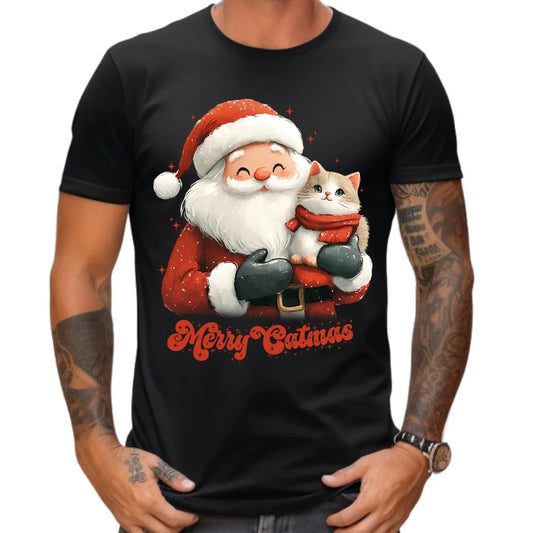 Koszulka męska świąteczna - Z kotem Merry Catmas BN38 - StoryCups.pl