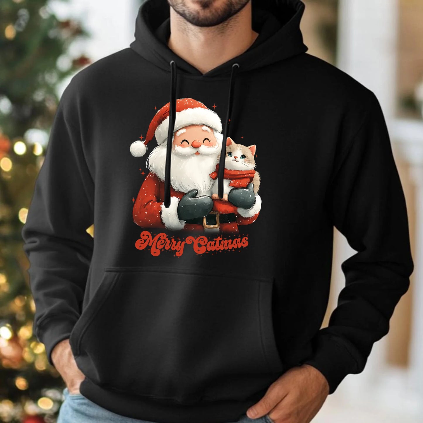 Bluza męska z kapturem świąteczna - Z kotem Merry Catmas BN38 - StoryCups.pl