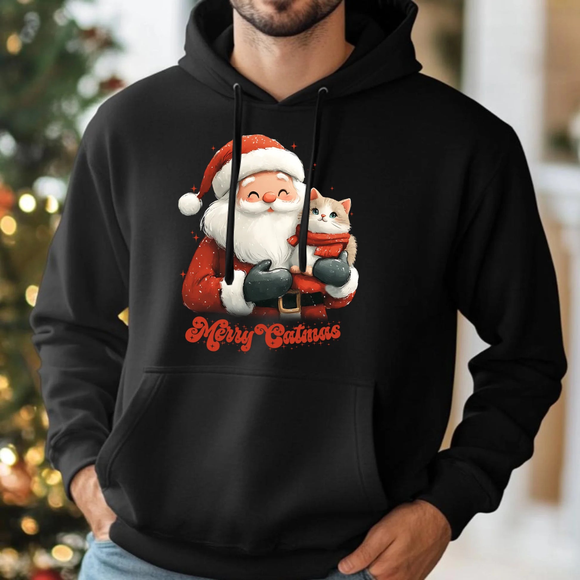 Bluza męska z kapturem świąteczna - Z kotem Merry Catmas BN38 - StoryCups.pl