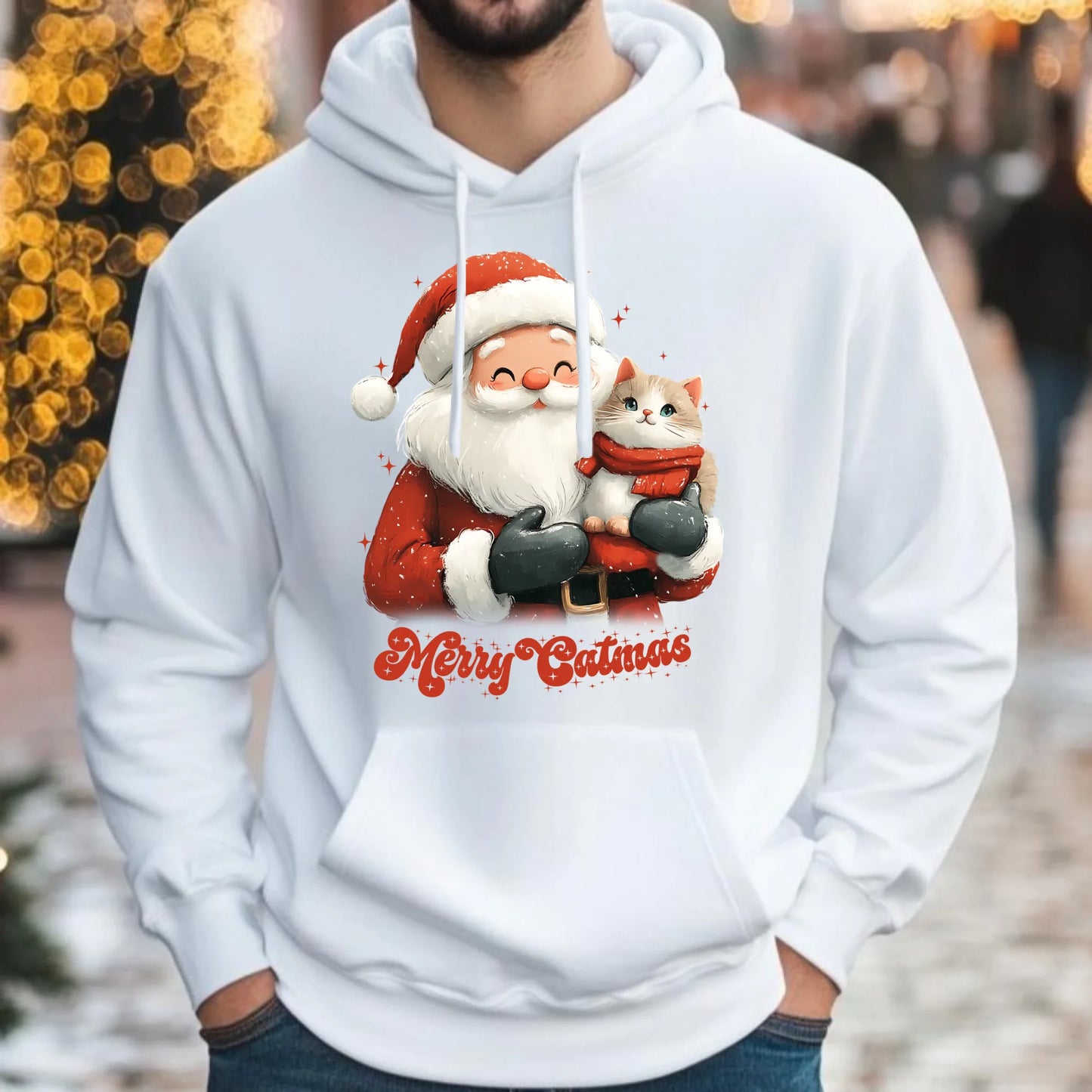 Bluza męska z kapturem świąteczna - Z kotem Merry Catmas BN38 - StoryCups.pl