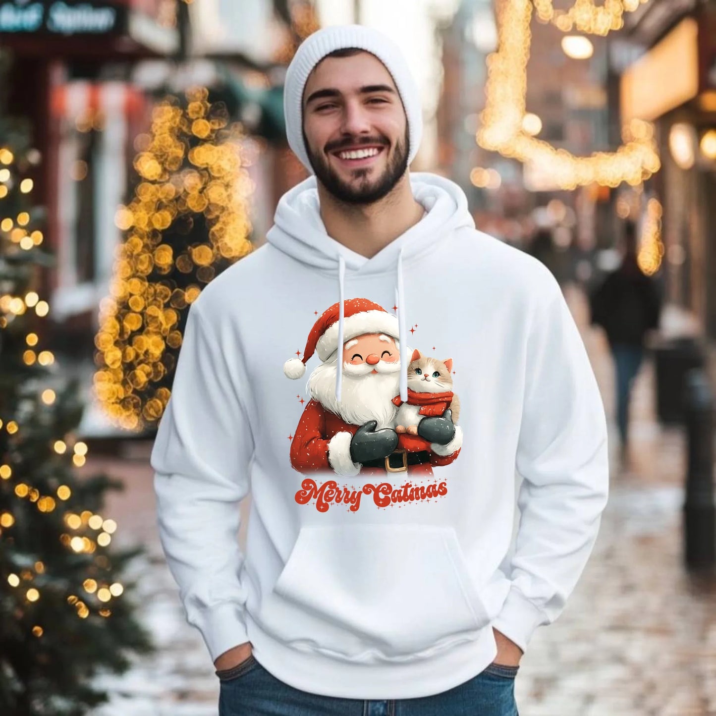 Bluza męska z kapturem świąteczna - Z kotem Merry Catmas BN38 - StoryCups.pl