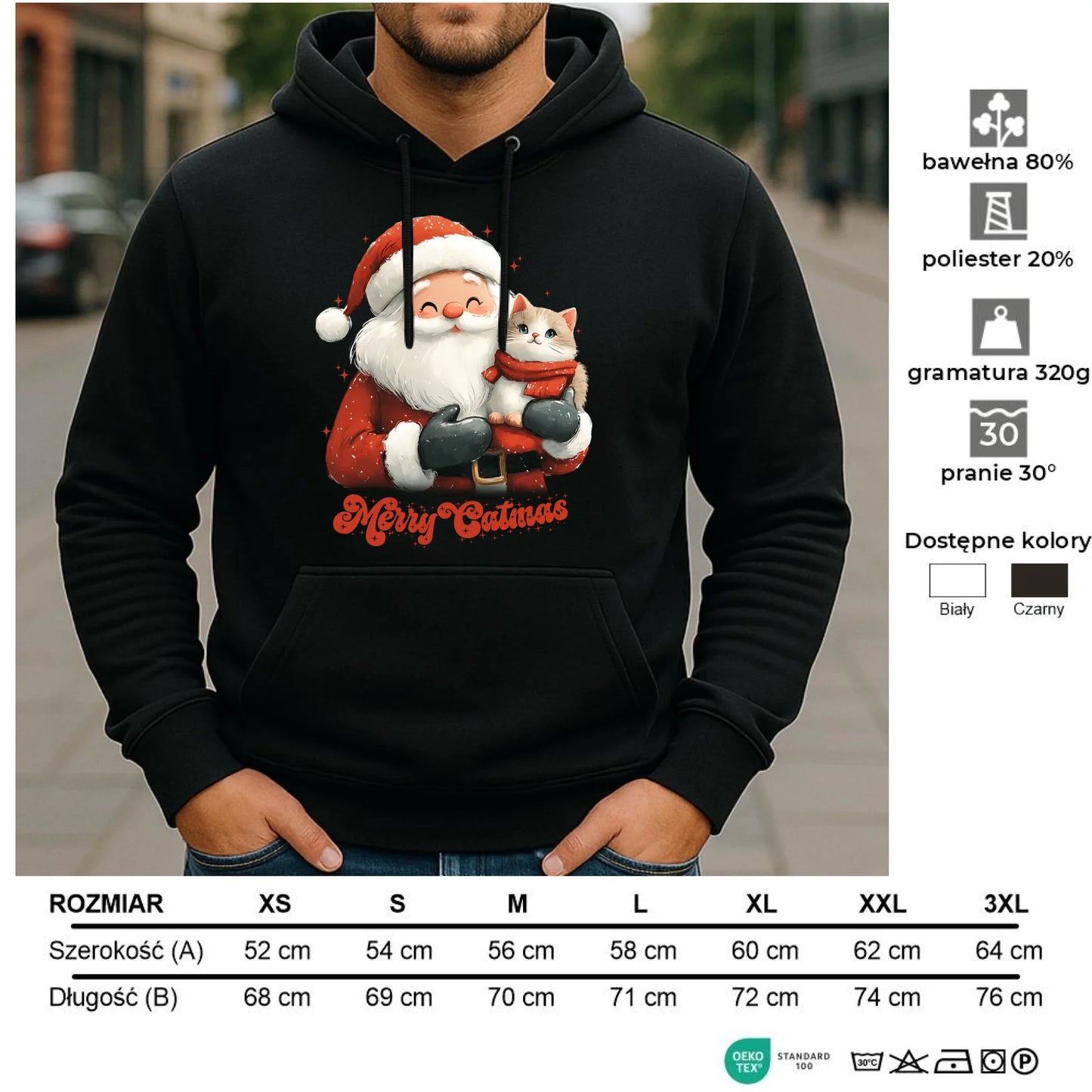 Bluza męska z kapturem świąteczna - Z kotem Merry Catmas BN38 - StoryCups.pl