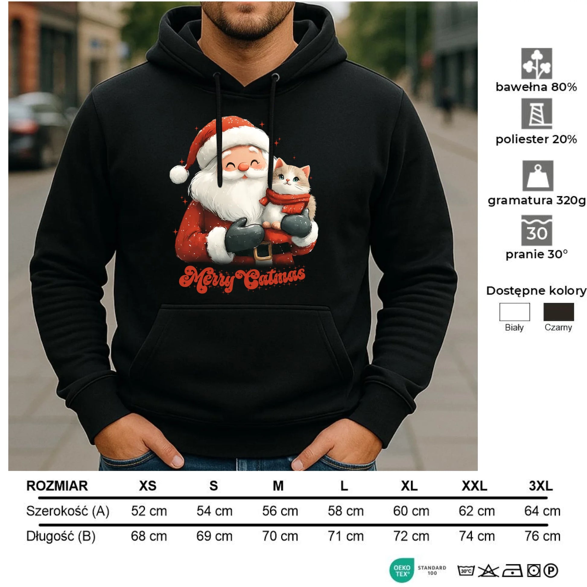 Bluza męska z kapturem świąteczna - Z kotem Merry Catmas BN38 - StoryCups.pl