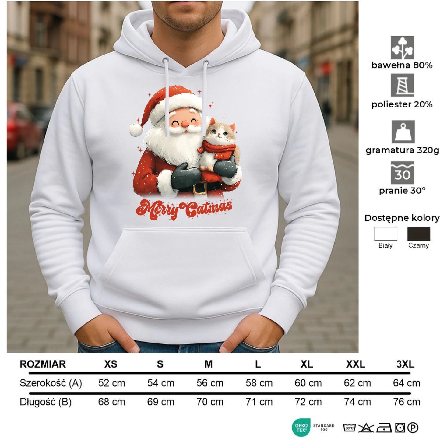 Bluza męska z kapturem świąteczna - Z kotem Merry Catmas BN38 - StoryCups.pl