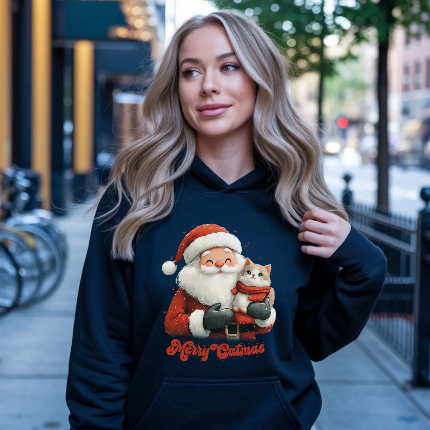 Bluza damska z kapturem świąteczna - prezent dla kociary - Merry Catmas BN38 - StoryCups.pl