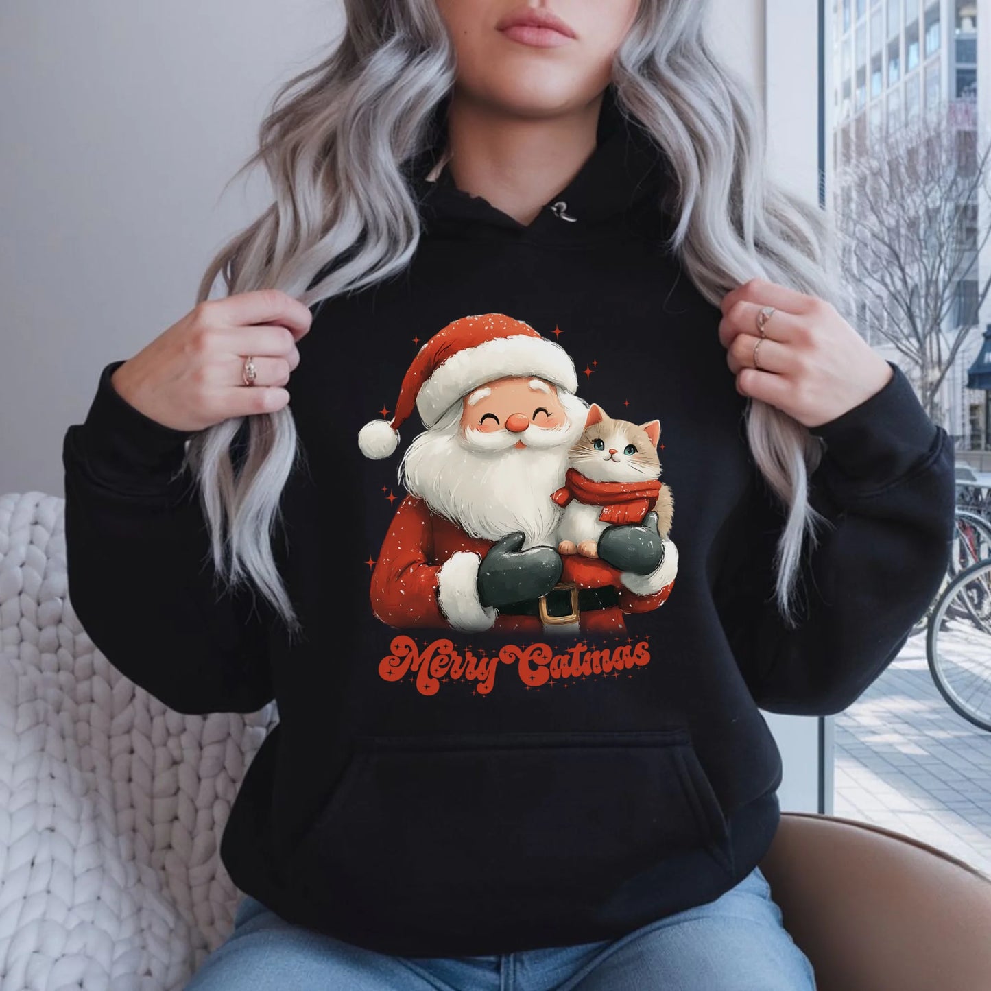 Bluza damska z kapturem świąteczna - prezent dla kociary - Merry Catmas BN38 - StoryCups.pl