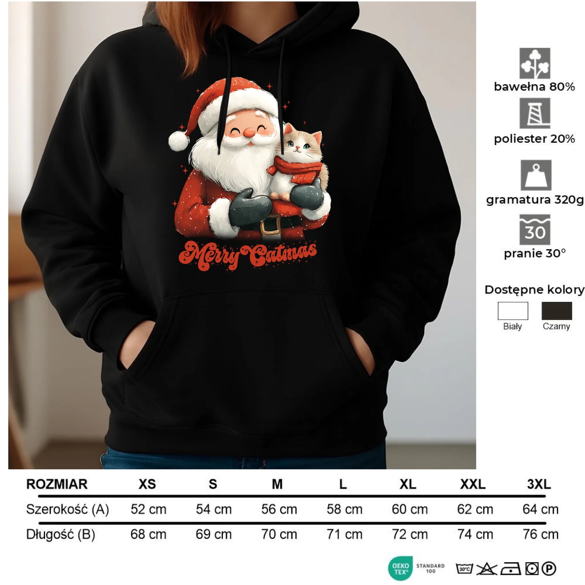 Bluza damska z kapturem świąteczna - prezent dla kociary - Merry Catmas BN38 - StoryCups.pl