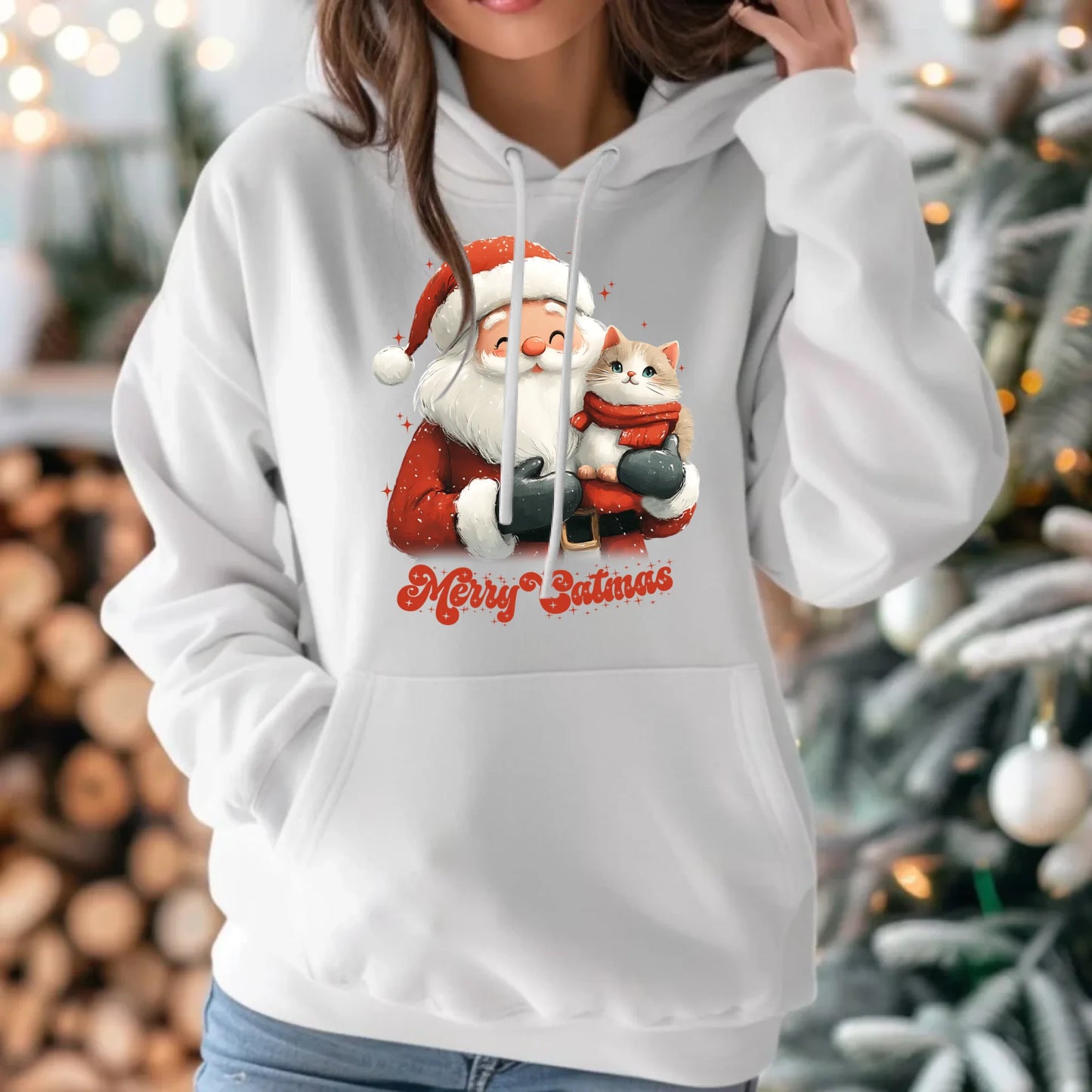 Bluza damska z kapturem świąteczna - prezent dla kociary - Merry Catmas BN38 - StoryCups.pl