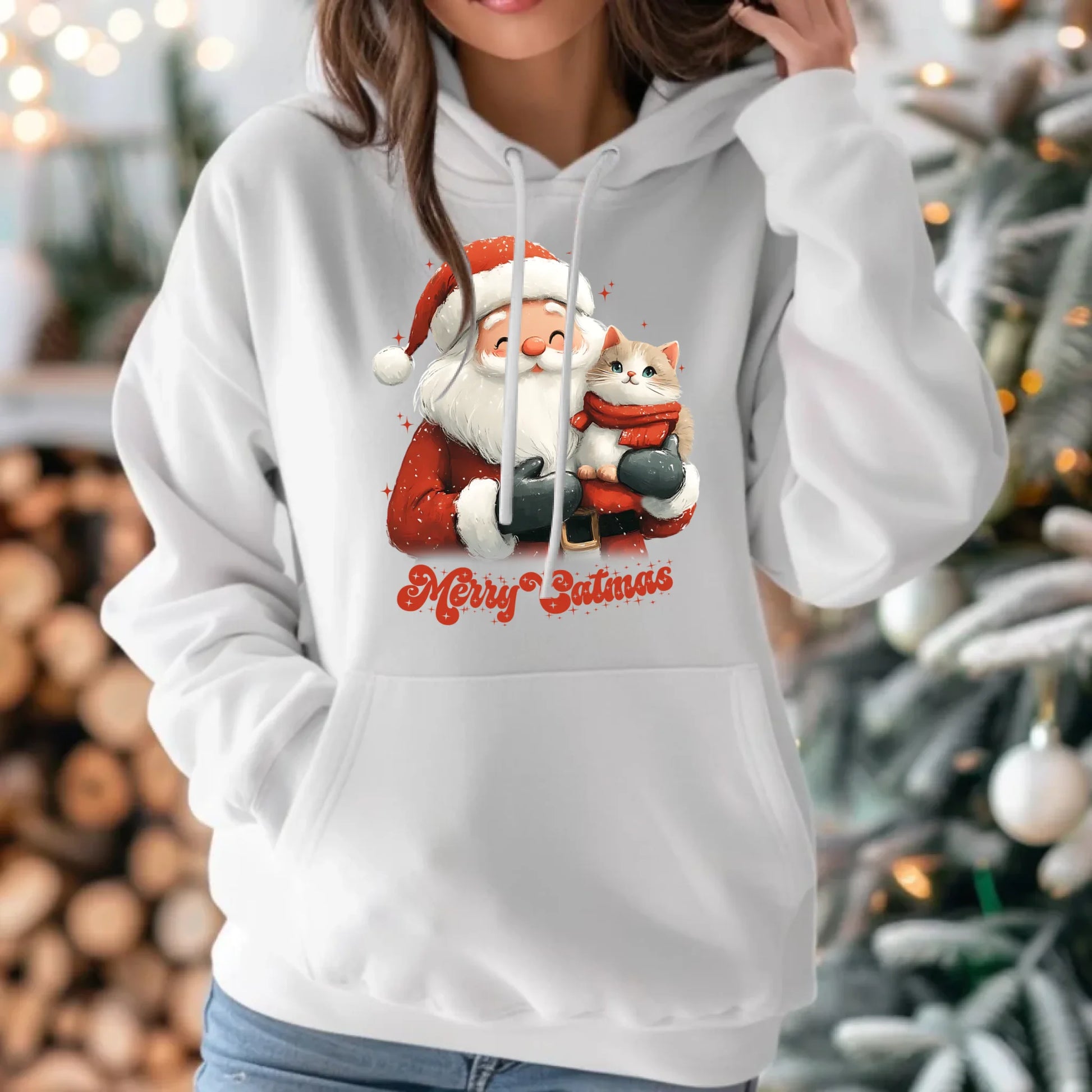 Bluza damska z kapturem świąteczna - prezent dla kociary - Merry Catmas BN38 - StoryCups.pl