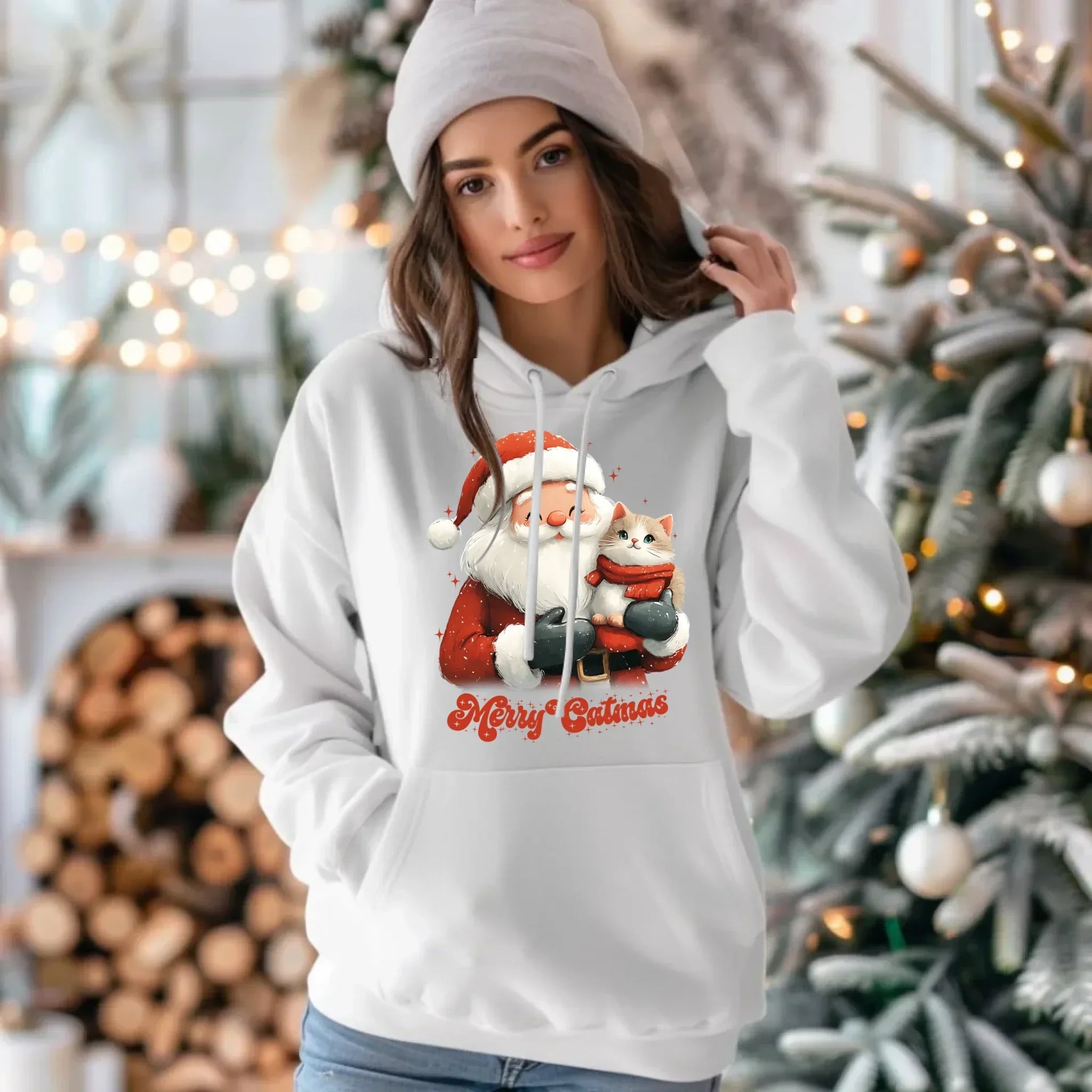 Bluza damska z kapturem świąteczna - prezent dla kociary - Merry Catmas BN38 - StoryCups.pl