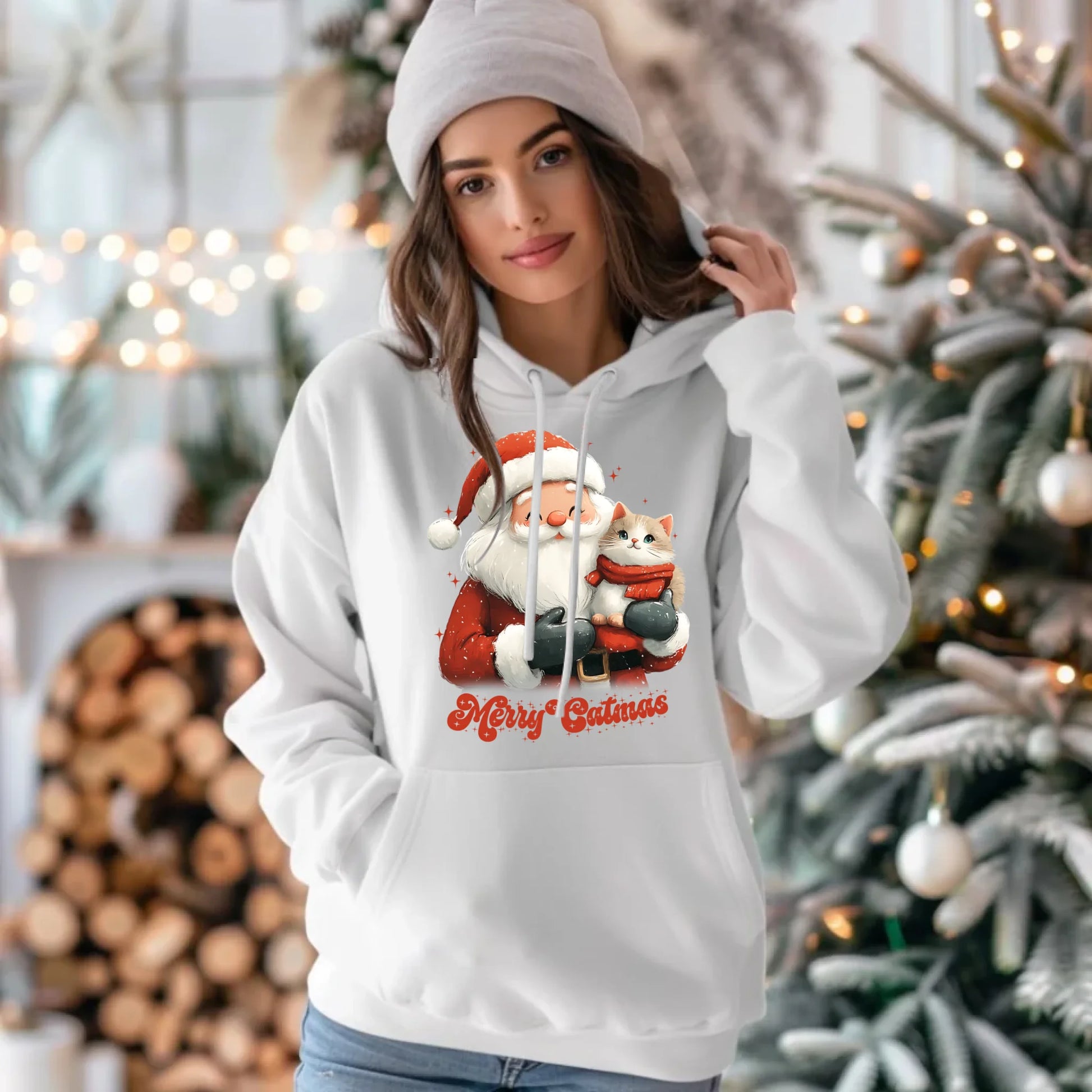 Bluza damska z kapturem świąteczna - prezent dla kociary - Merry Catmas BN38 - StoryCups.pl