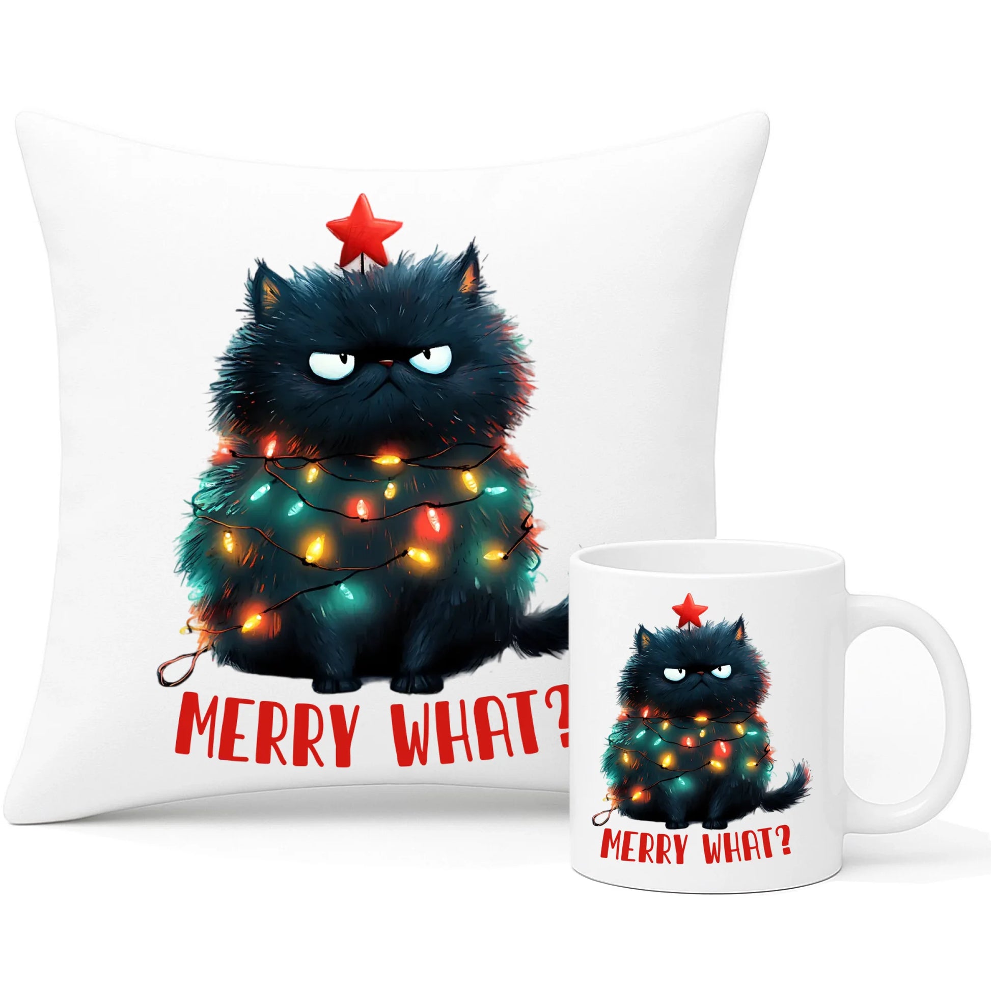Zestaw poduszka i kubek świąteczny - Grumpy Cat Merry what? BN37 - StoryCups.pl