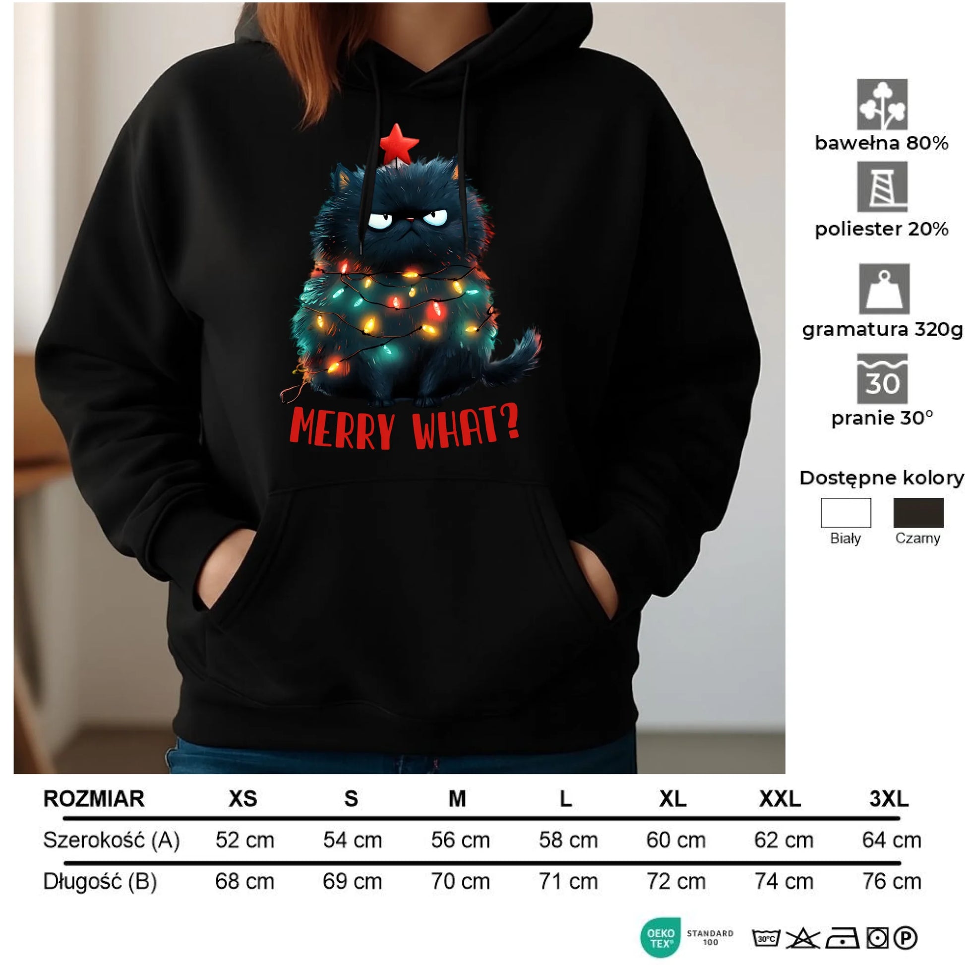 Bluza damska z kapturem świąteczna - Grumpy Cat Merry what? BN37 - StoryCups.pl